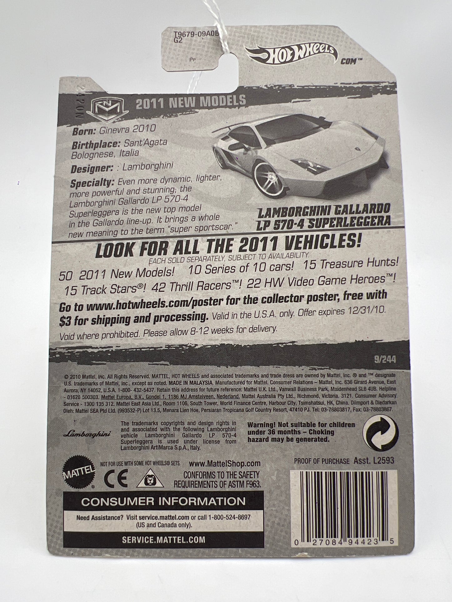 2011 Hot Wheels New Models #9 Lamborghini Gallardo LP 570-4 SuperLeggera Green 101A