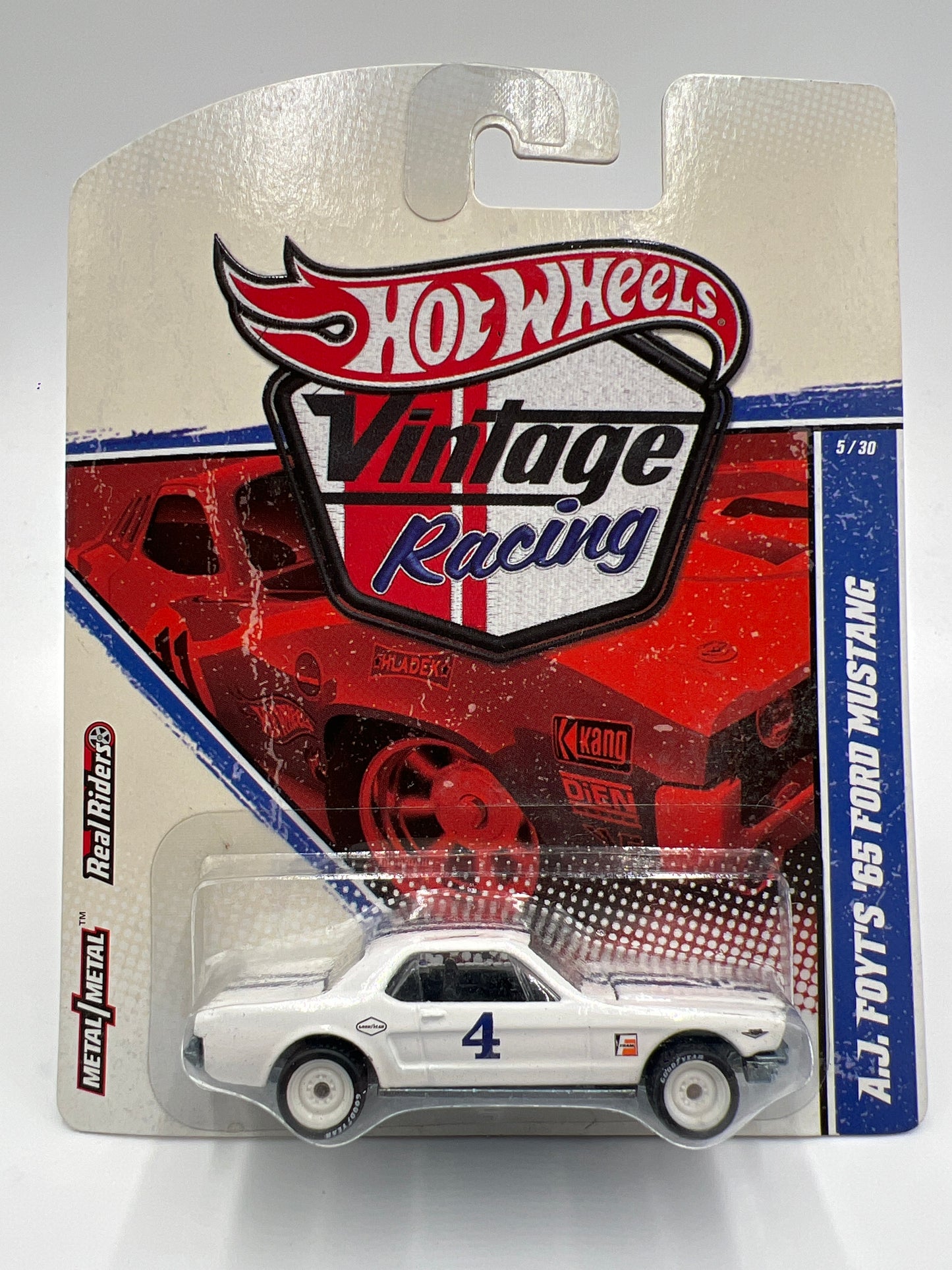 Hot Wheels Premium Vintage Racing #5 A.J. Foyts 65 Ford Mustang White W/Protector