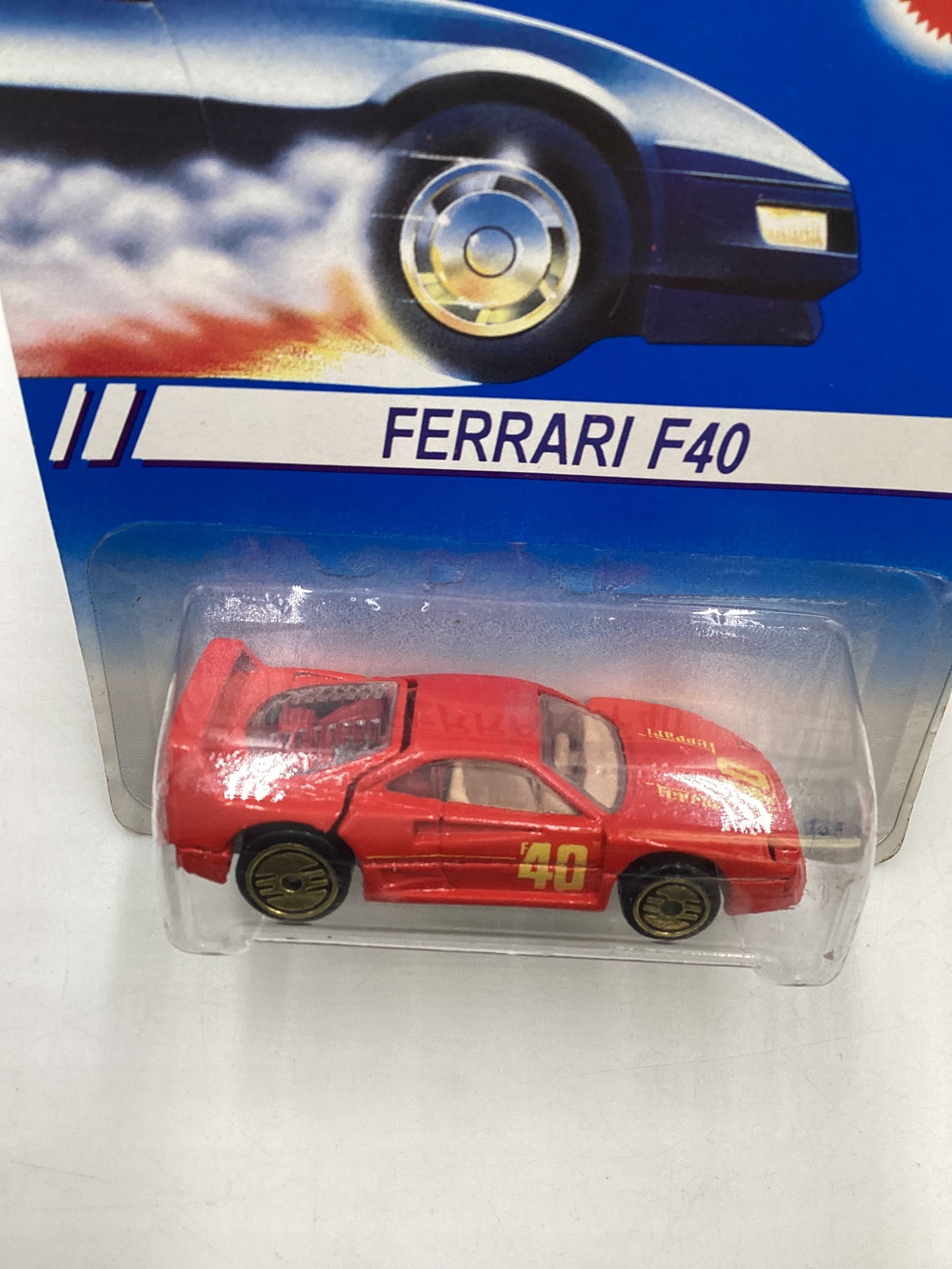 1994 Hot Wheels International Card 13582 Ferrari F40 Red Gold UH Wheels HTF with protector