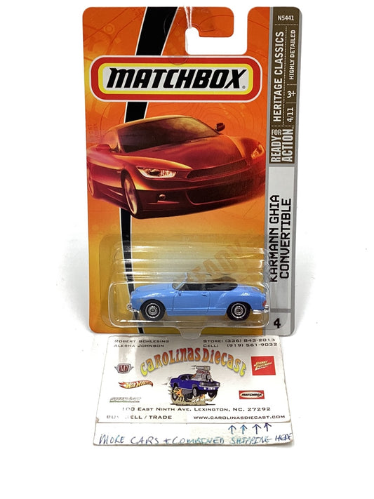 Matchbox 2009 #4 Karmann Ghia Convertible Lt Blue 96i
