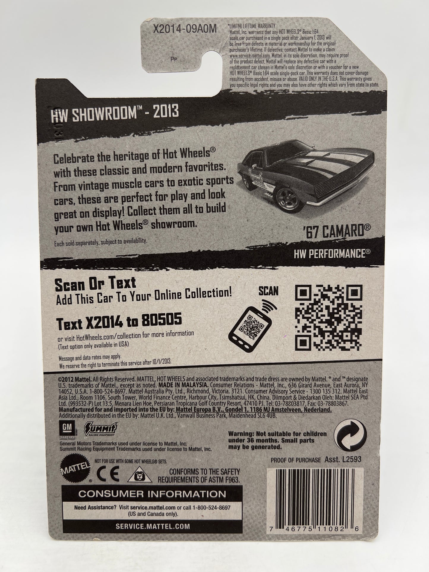 2013 Hot Wheels Super Treasure Hunt #244 67 Camaro Summit W/ Protector