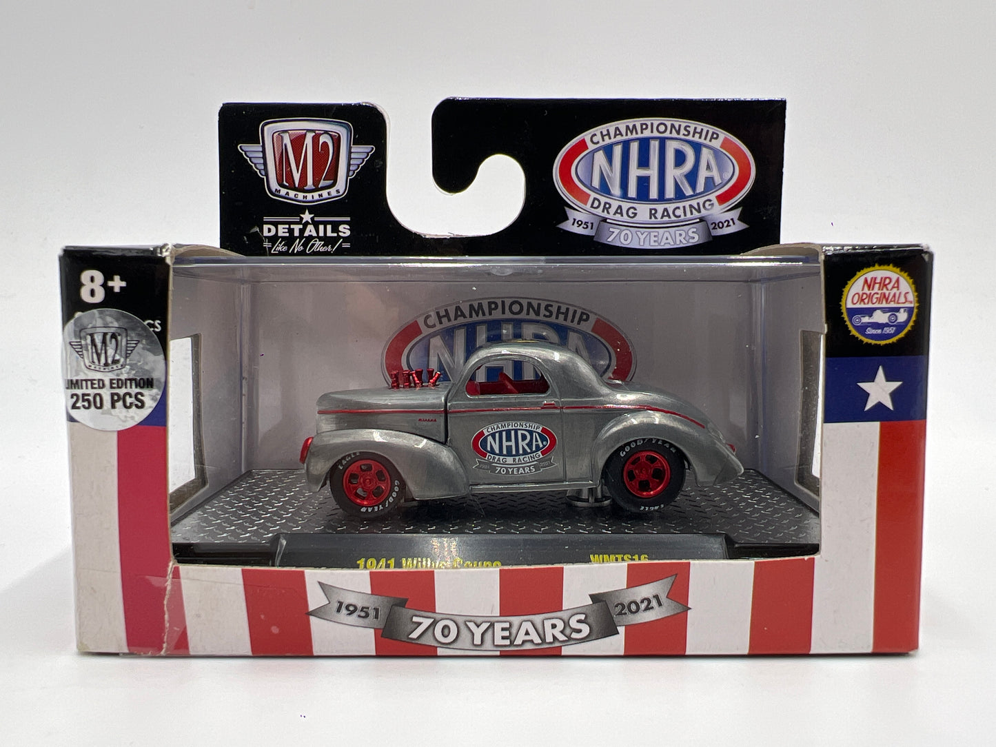 M2 Machines Walmart Exclusive RAW CHASE 1/250 NHRA 70 Years 1941 Willys Coupe WMTS16
