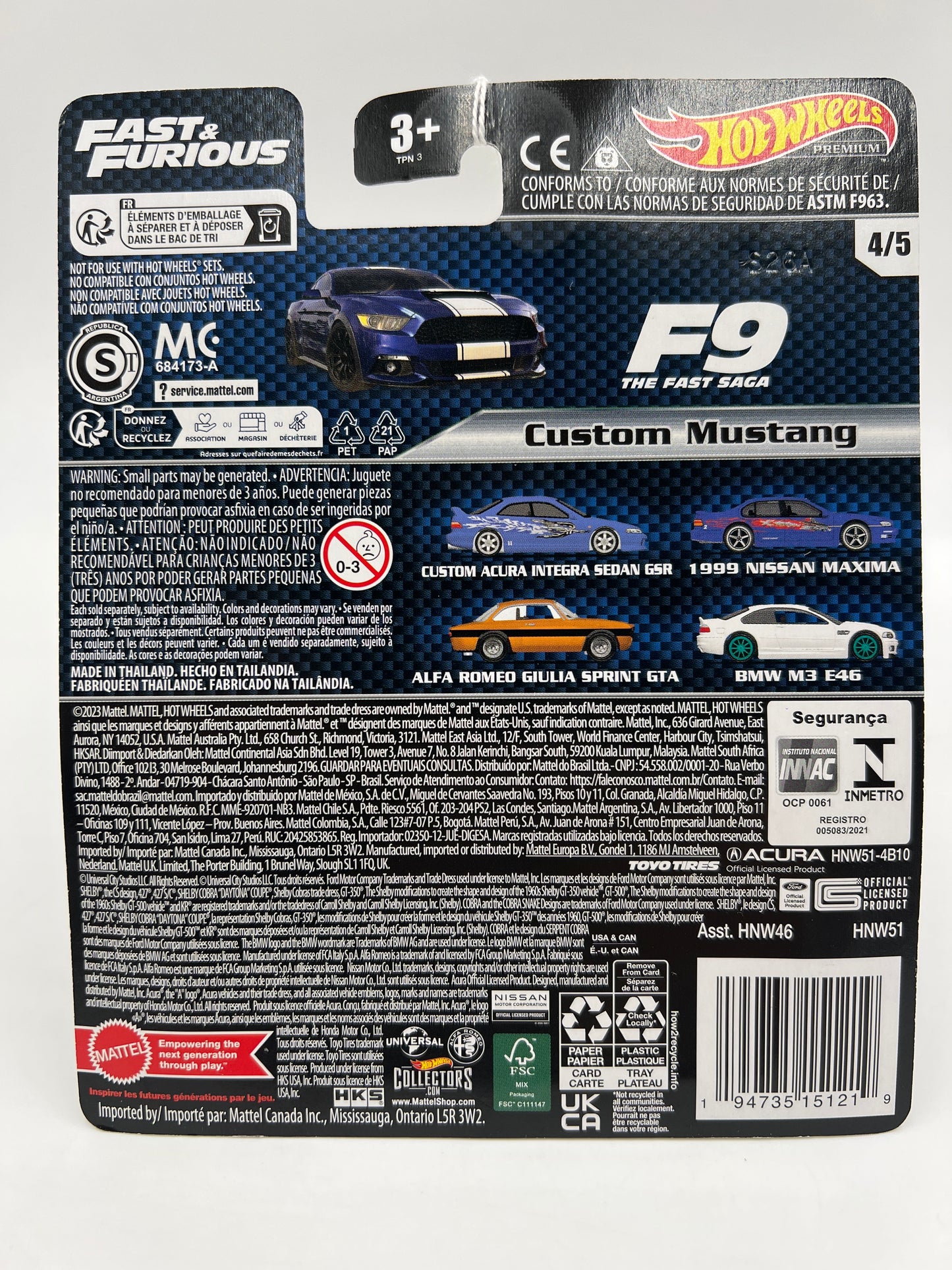 Hot Wheels Premium Fast & Furious #4 Custom Mustang Blue 249F