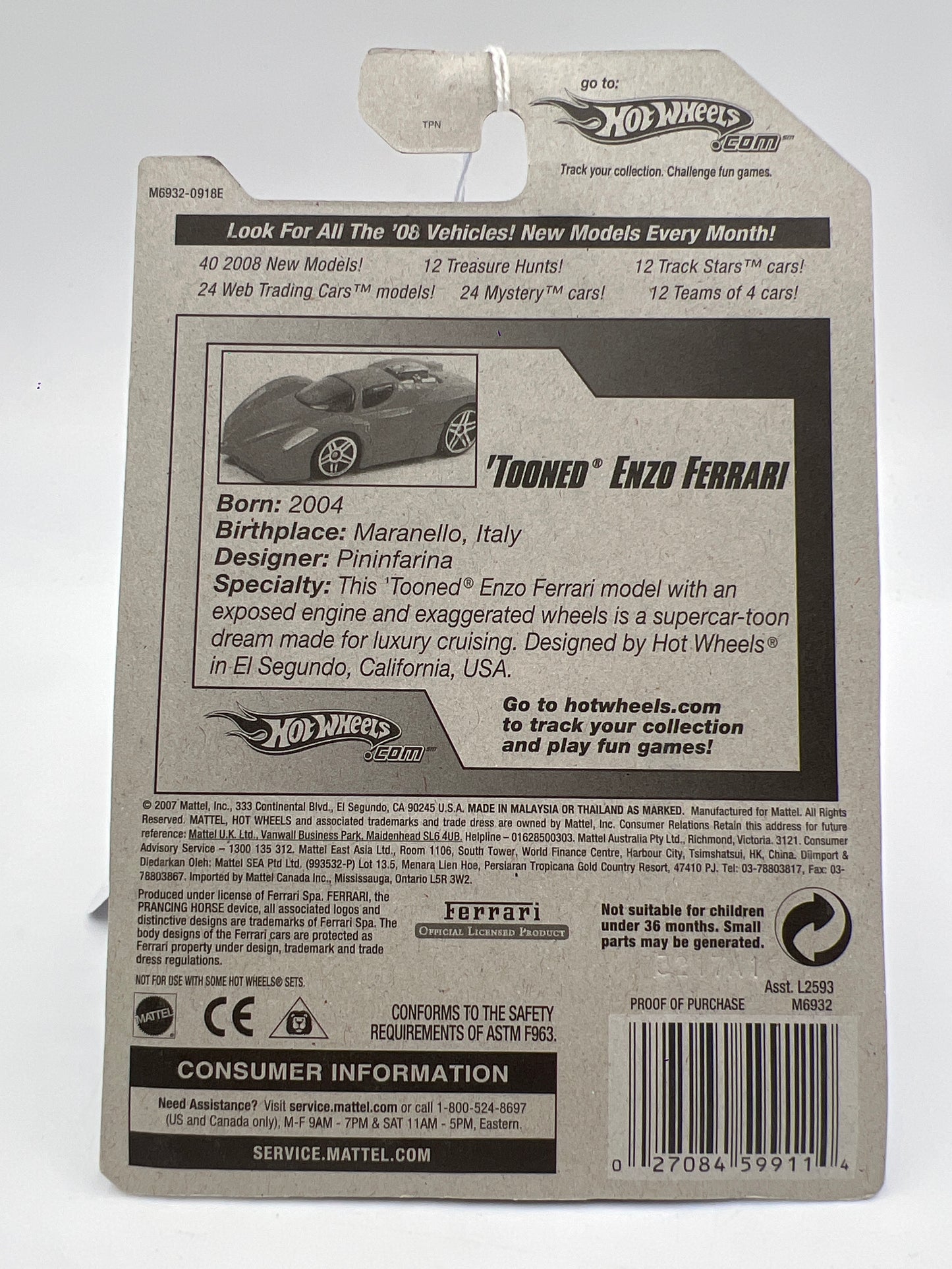 2008 Hot Wheels All Stars #66 Tooned Enzo Ferrari Black SR