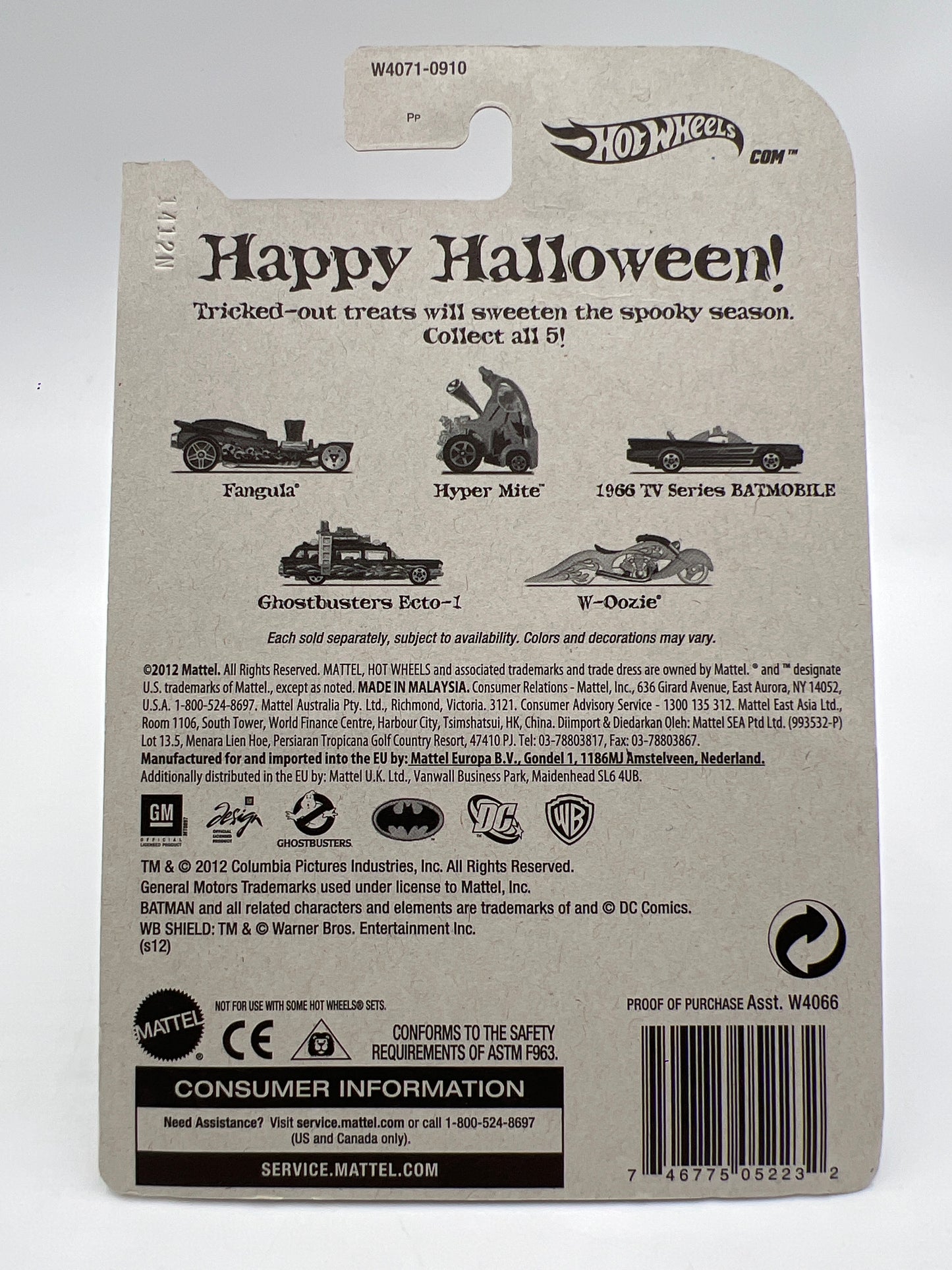 2012 Hot Wheels Kroger Exclusive Happy Halloween Set #4 Ghostbusters Ecto-1 Black W/Protector