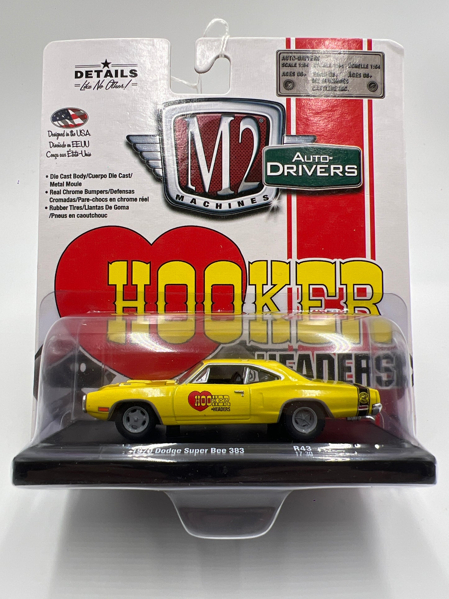 M2 Machines Auto Drivers 1970 Dodge Super Bee 383 Yellow Hooker Headers R43 191G