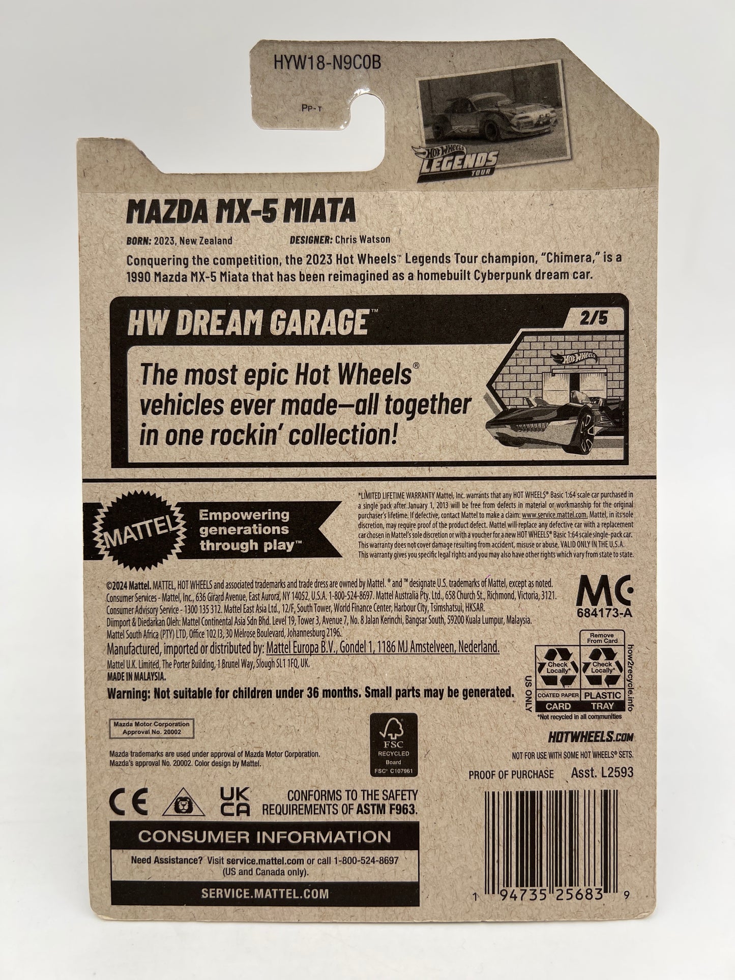 Hot Wheels Mazda MX-5 Miata Wheel Swap Custom On Card W/Protector SR