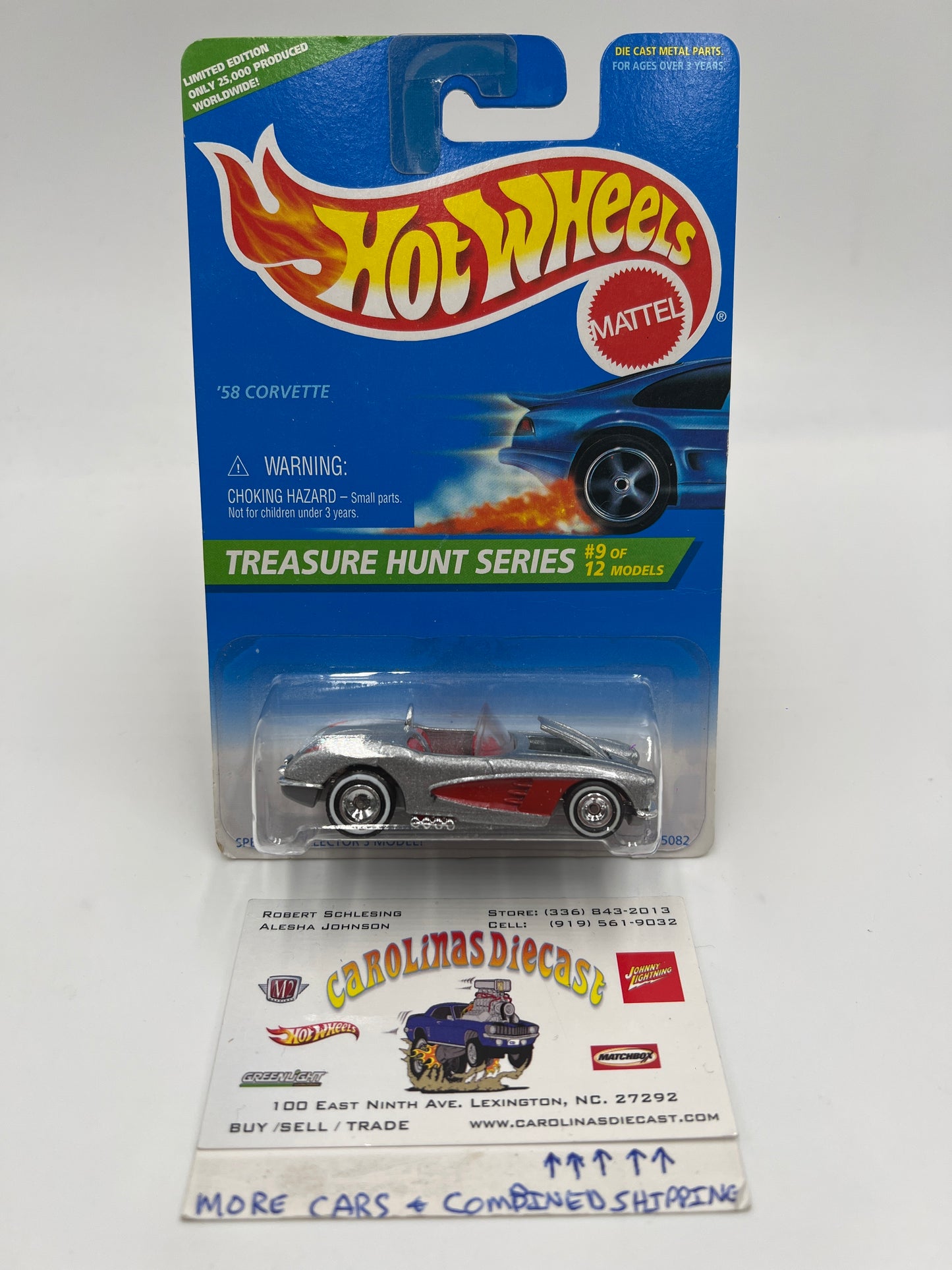 1996 Hot Wheels Treasure Hunt #436 58 Corvette Silver/Red W/Protector