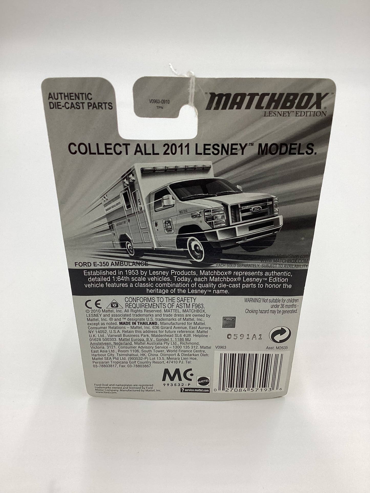 2011 Matchbox Lesley Edition Boone County Ford E-350 Ambulance Yellow