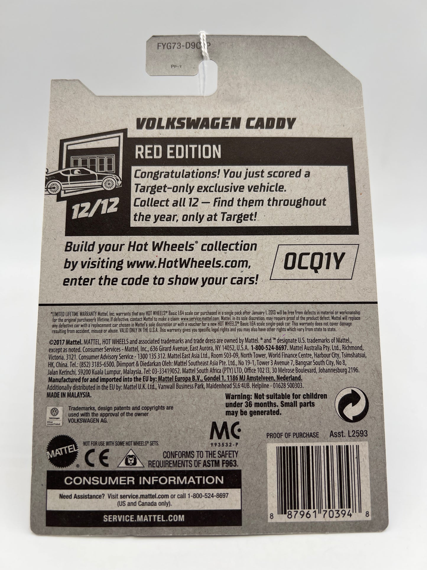 2019 Hot Wheels Target Exclusive Red Edition #177 Volkswagen Caddy Black 144E