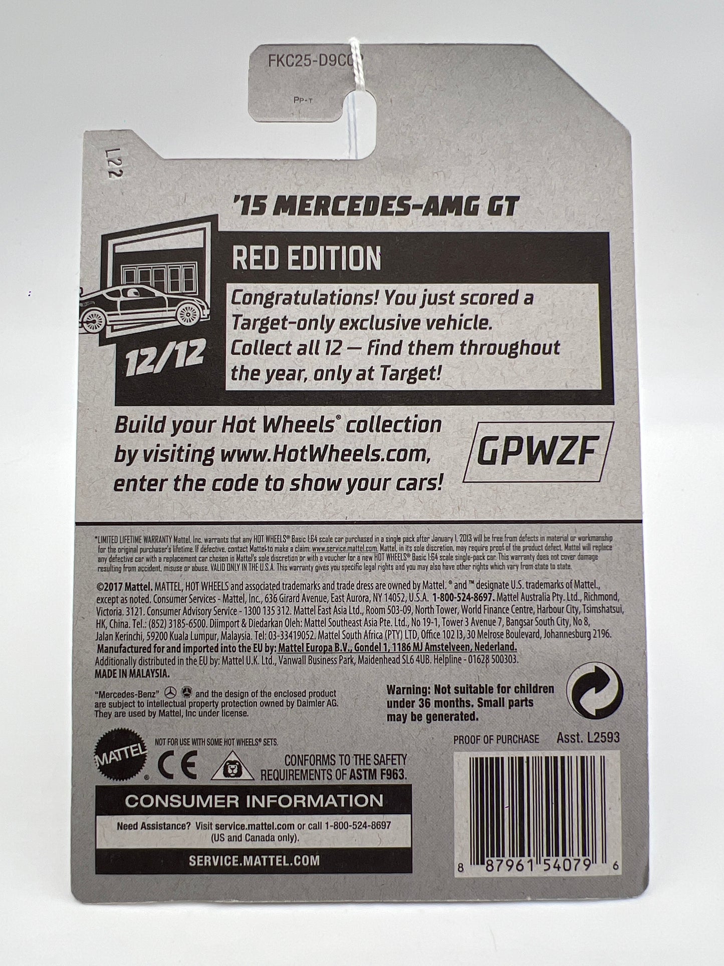 2018 Hot Wheels Target Exclusive Red Edition 15 Mercedes-AMG GT White