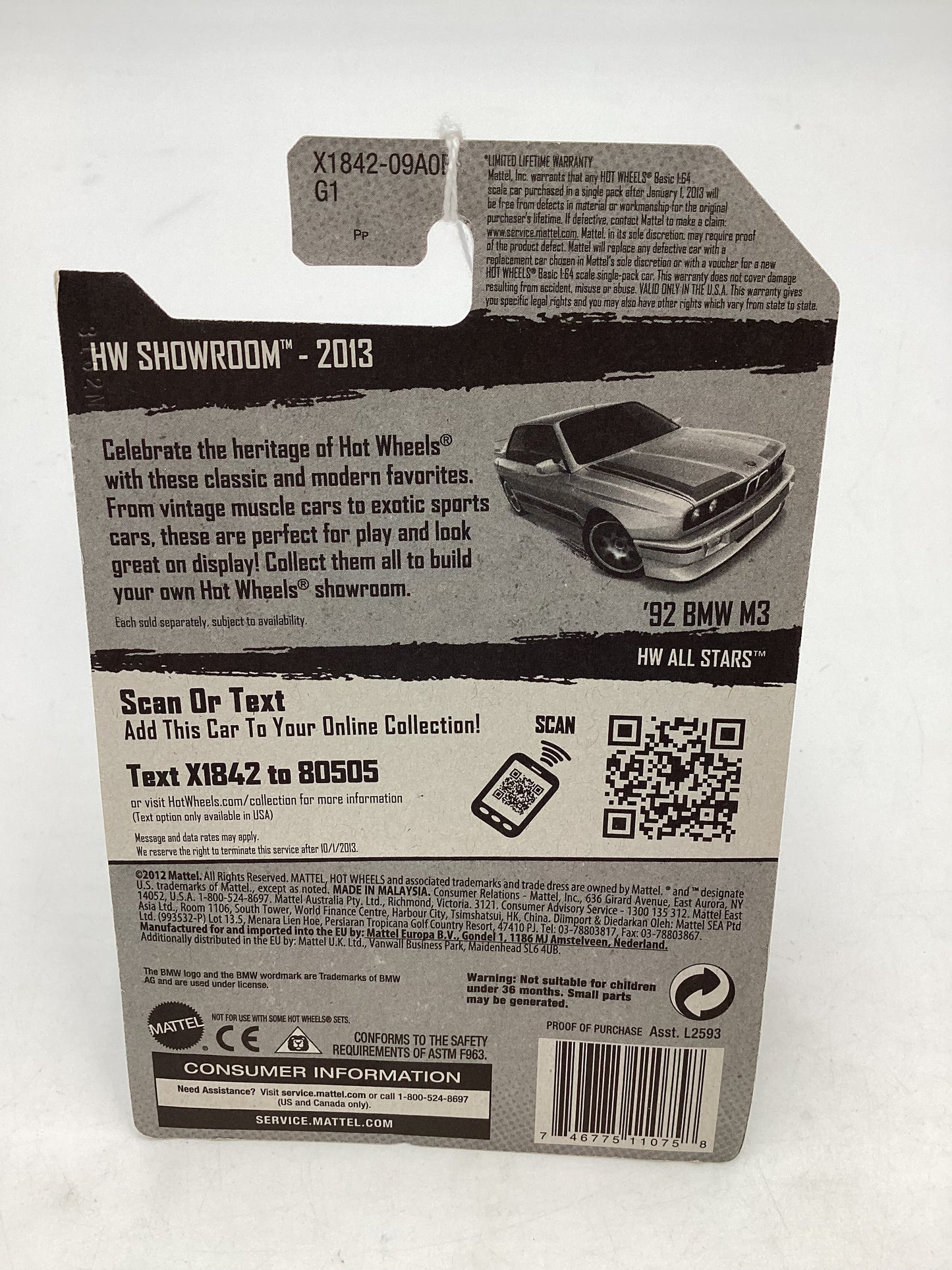 2013 Hot Wheels #172 HW Showroom 92 BMW M3 Silver 109H