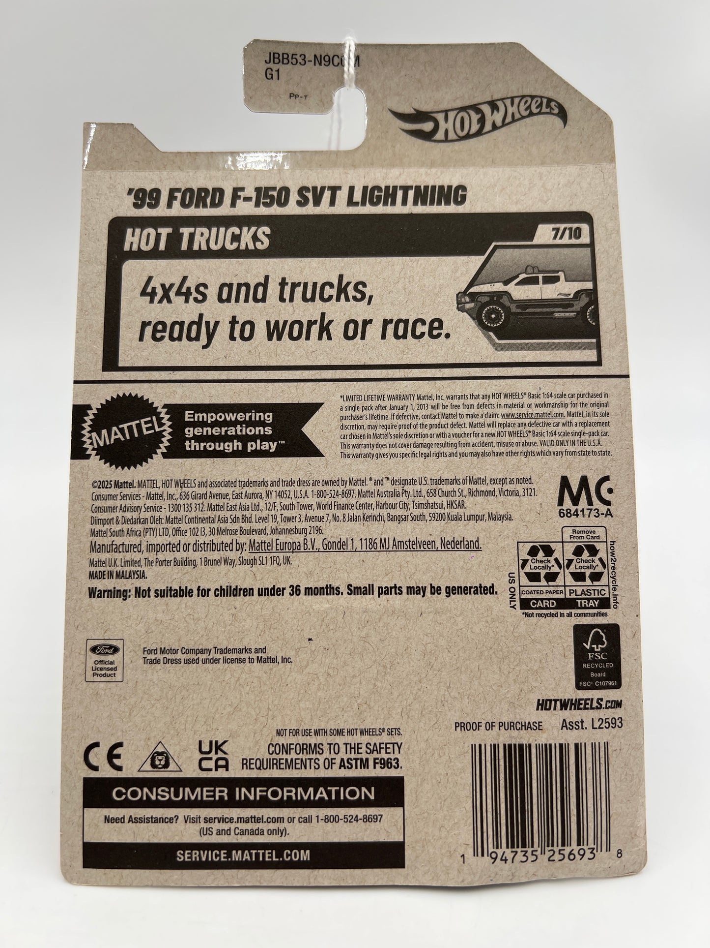 2025 Hot Wheels M Case Hot Trucks #94 99 Ford F-150 SVT Lightning 24A