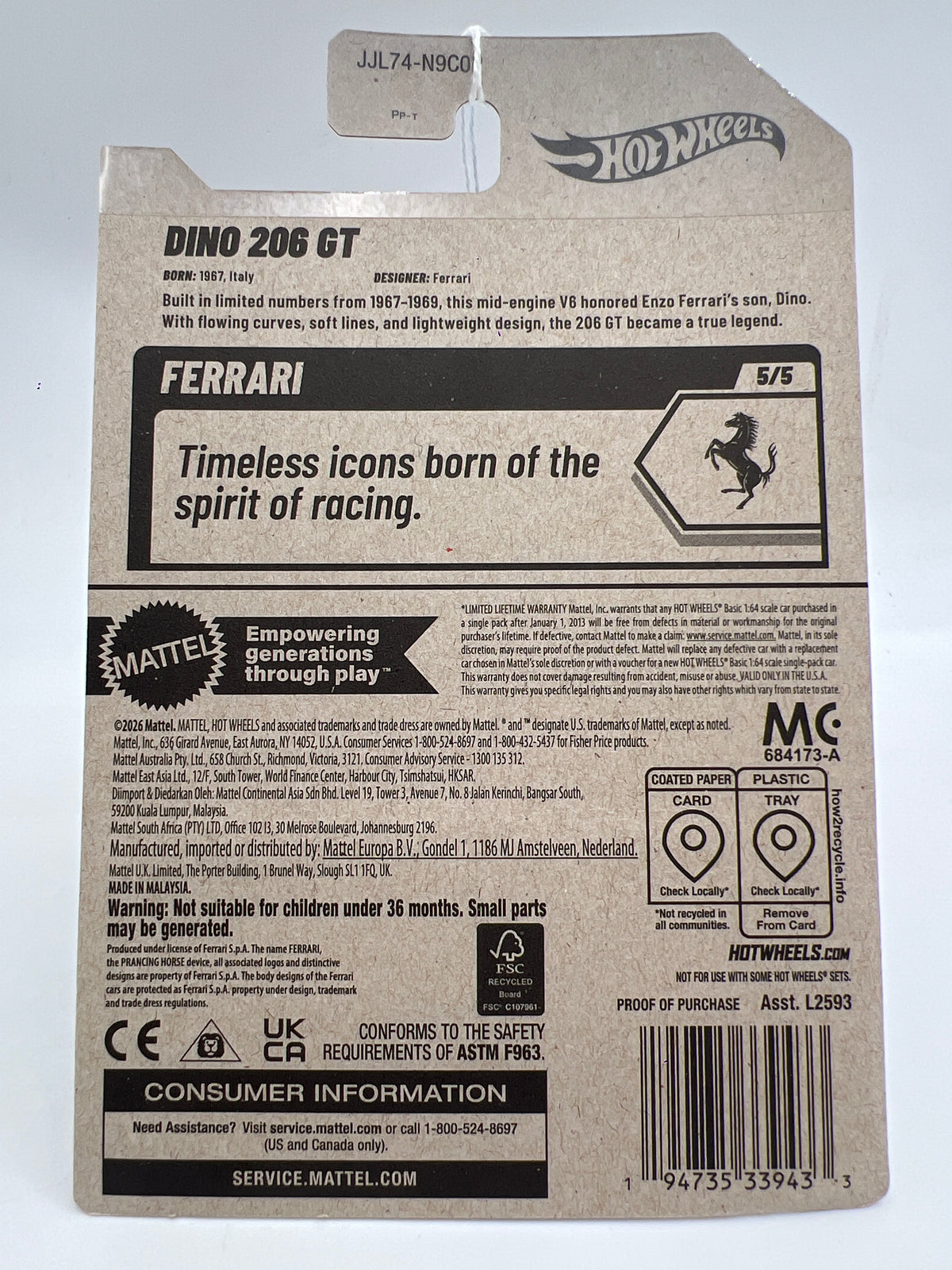 2026 Hot Wheels P Case #150 Ferrari Dino 206 GT Yellow