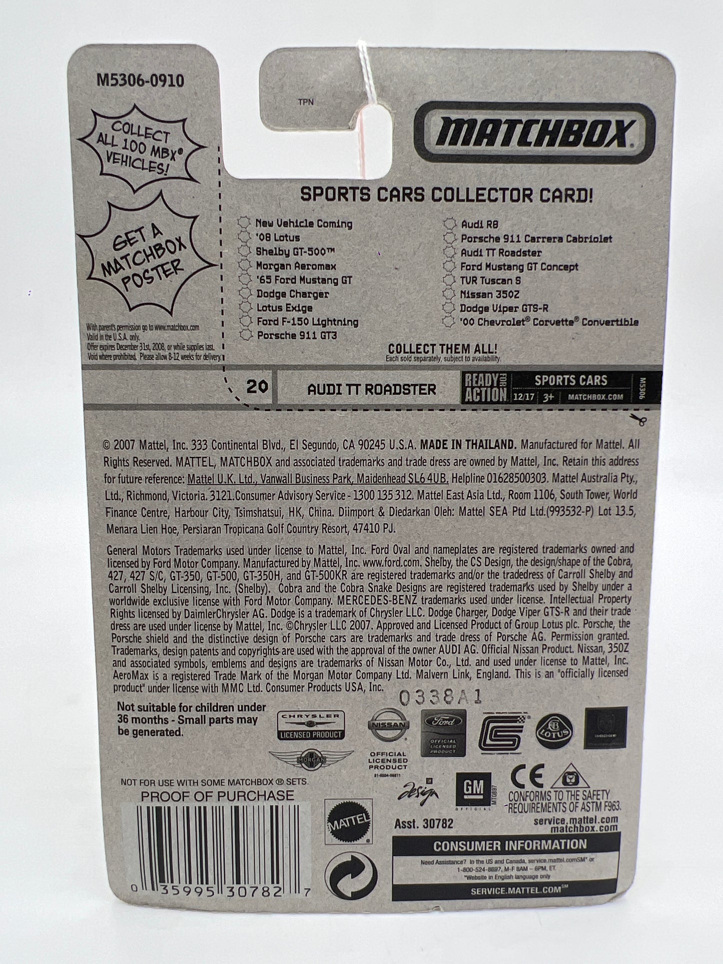 Matchbox Sports Cars #20 Audi TT Roadster Blue 216L