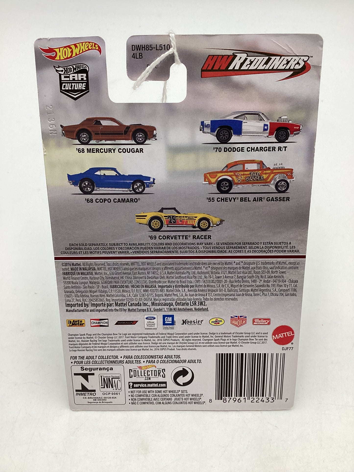 HW 2017 Redliners 3/5 68 Copo Camaro read description 245R