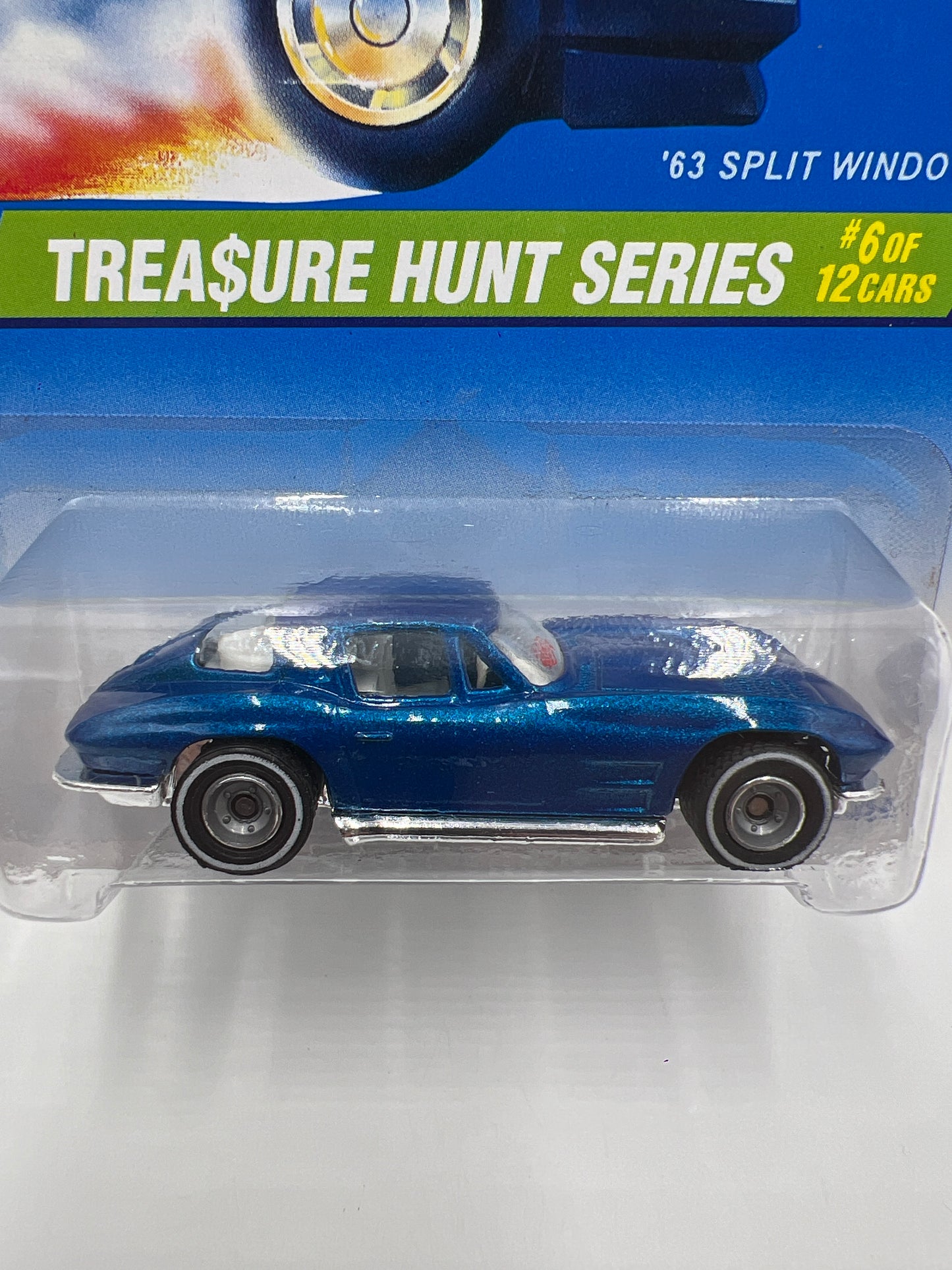 1995 Hot Wheels Treasure Hunt Series #6 Real Riders 63 Split Window Corvette Blue W/Protector