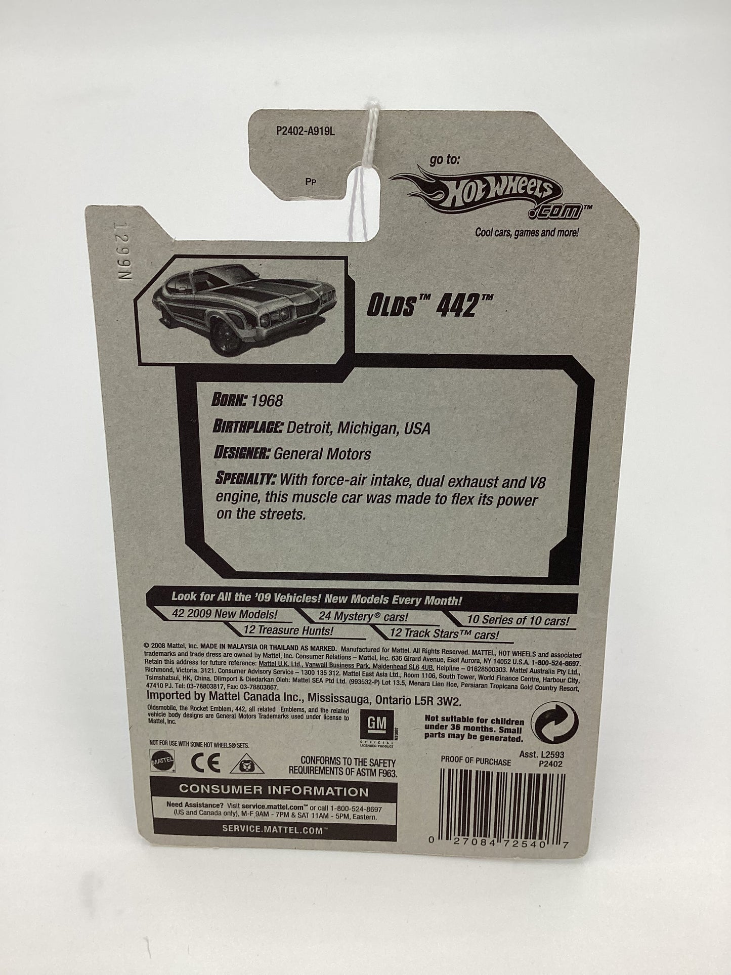 2009 Hot Wheels #082 Olds 442 White/Black/Red