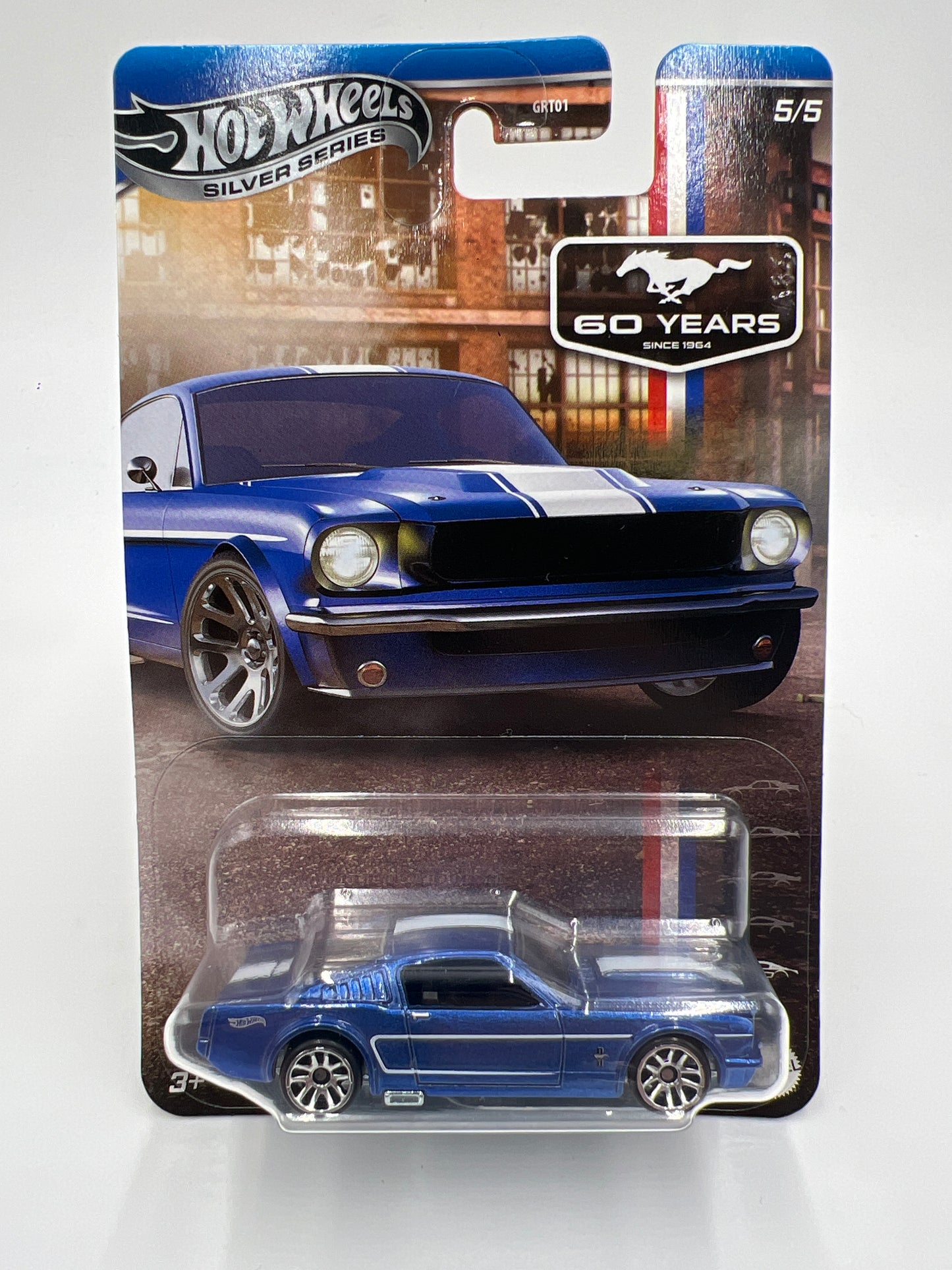 2024 Hot Wheels Silver Series 60 Years Mustang #5 65 Ford Mustang 2+2 Fastback Blue Metal Base/Paint Variation W/Protector VHTF