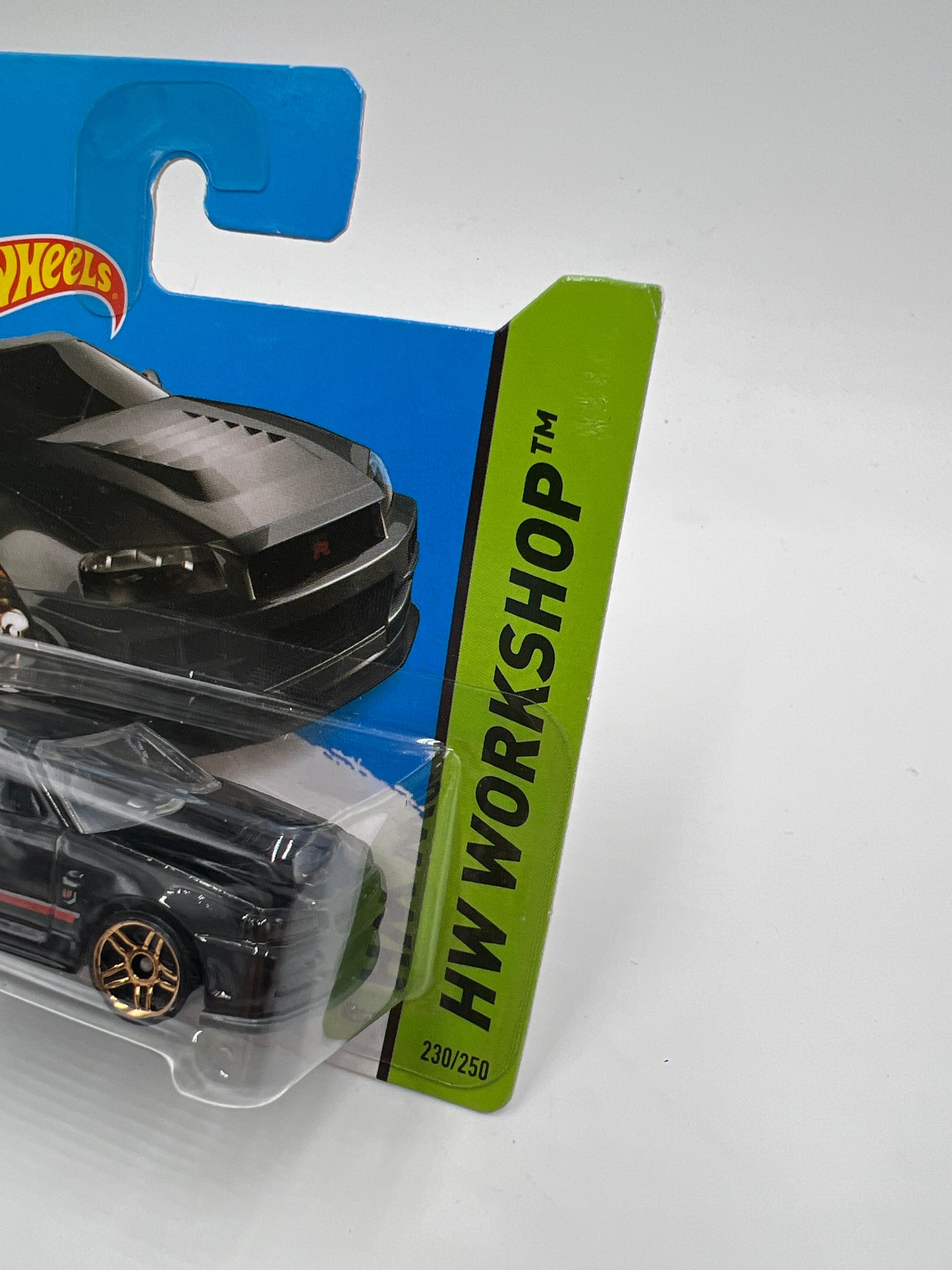 2014 Hot Wheels Short Card Workshop #230 Nissan Skyline GT-R R34 Black W/Protector
