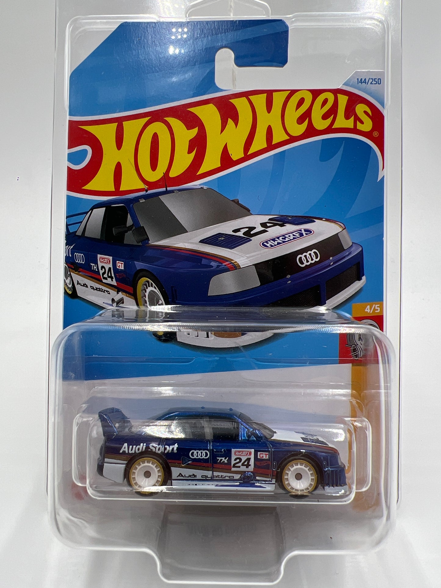 2024 Hot Wheels Turbo #144 Super Treasure Hunt Audi 90 Quattro Blue W/Protector