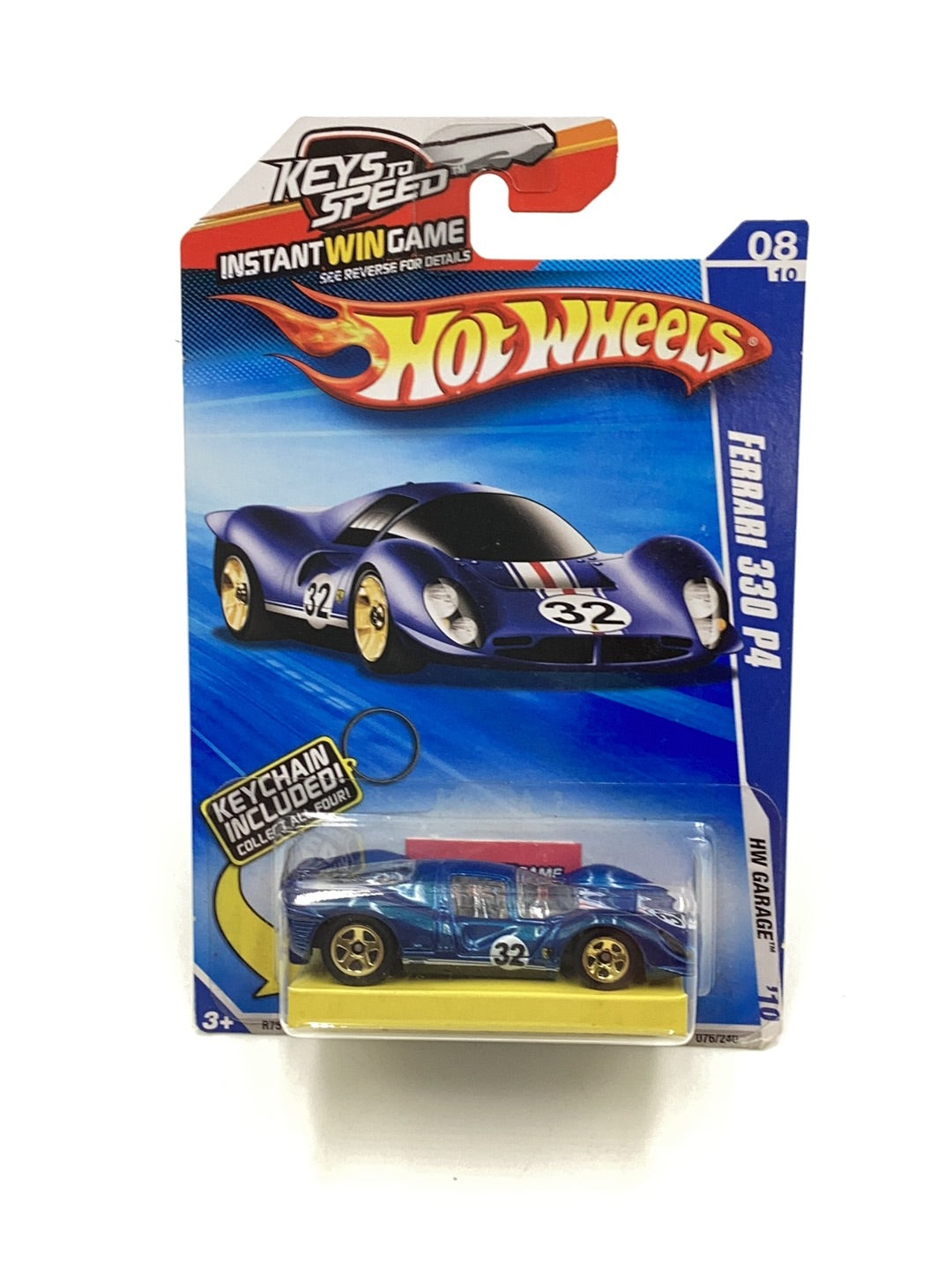 2010 Hot Wheels #76 Ferrari 330 P4 walmart exlusive with bone shaker key chain with protector