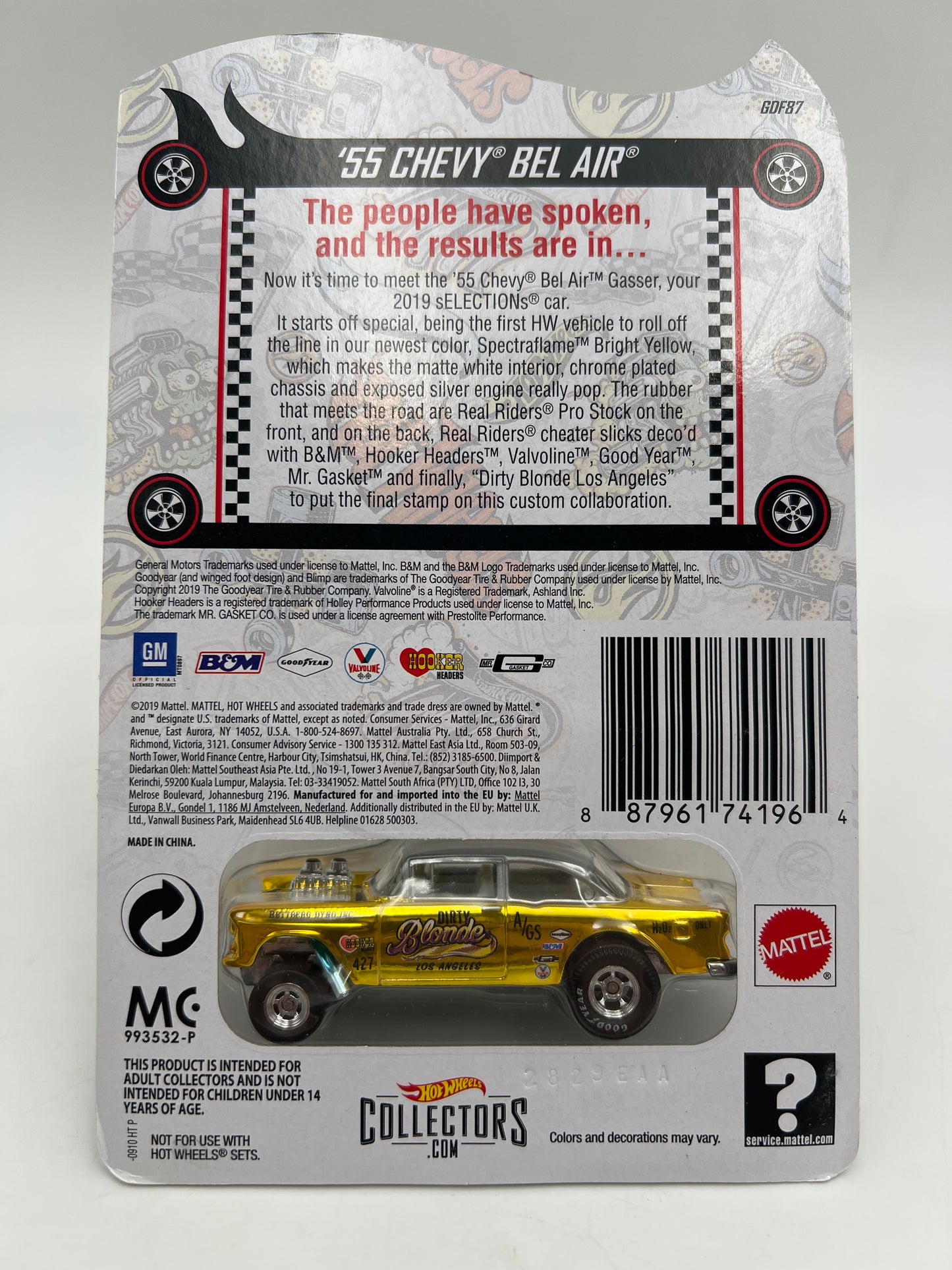 2019 Hot Wheels RLC sELECTIONs Series 55 Chevy Bel Air Gasser Gold W/Protector