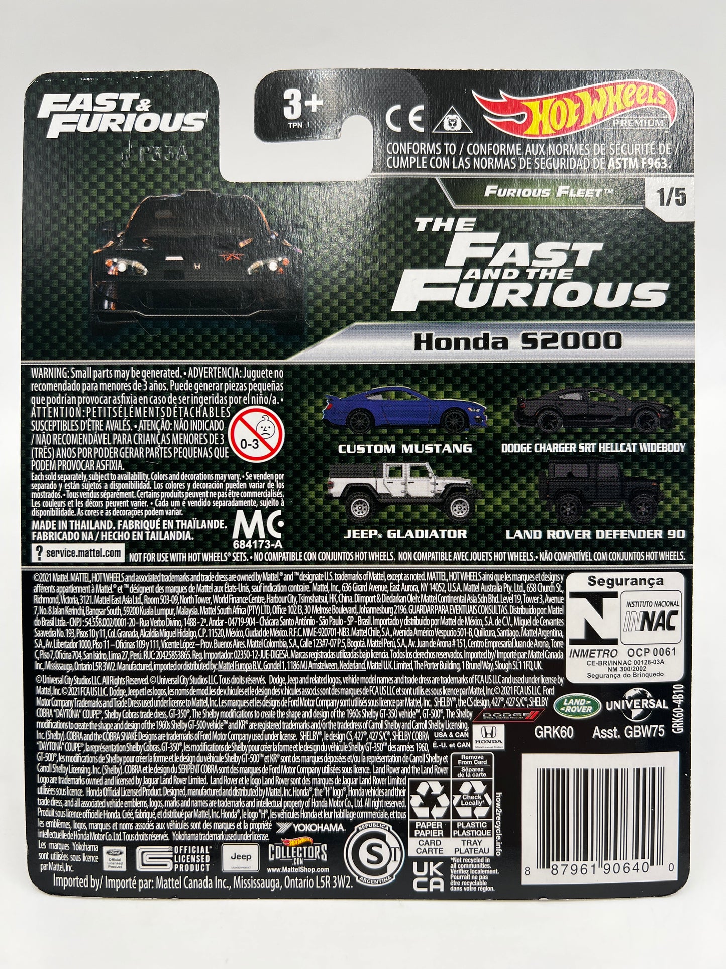 Hot Wheels Premium Fast & Furious Furious Fleet #1 Honda S2000 Black W/Protector 2