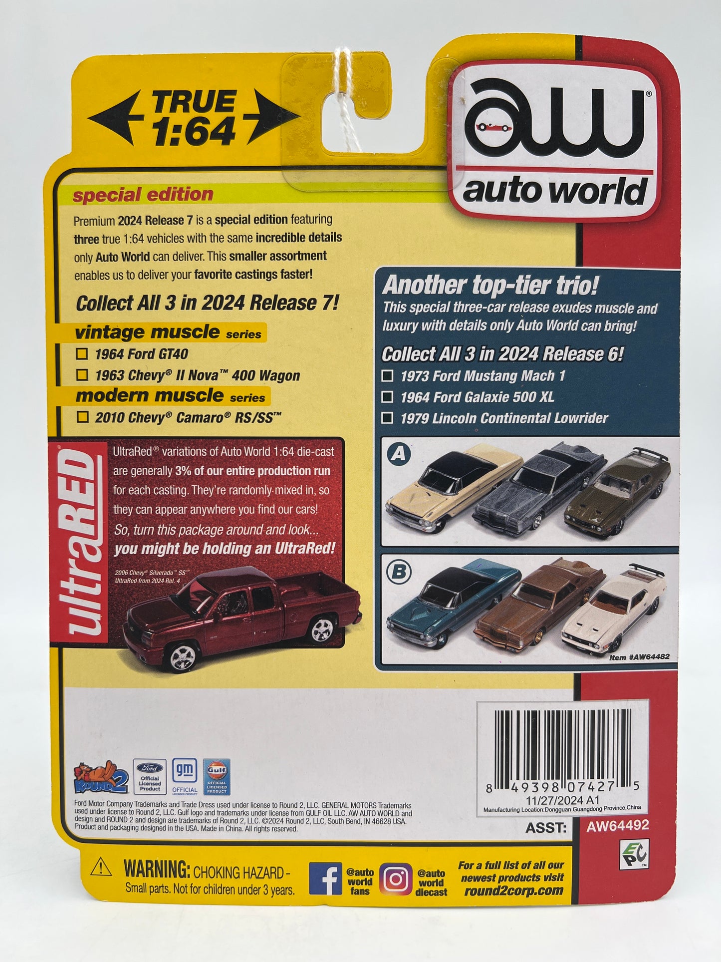 Auto World Modern Muscle Release 7 Version A Ultra Red CHASE 2010 Chevy Camaro RR/SS Red