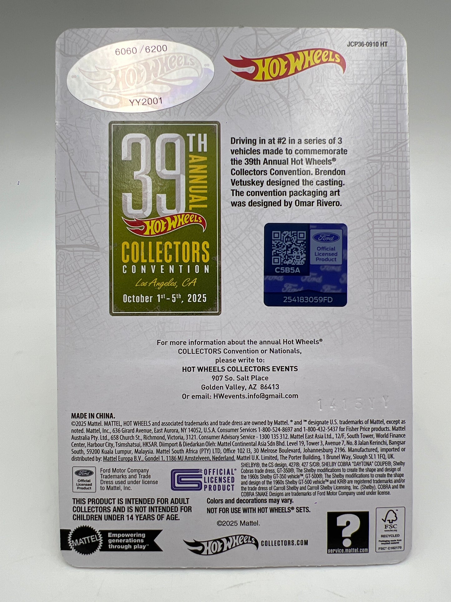 2025 Hot Wheels 39th Collectors Convention 2022 Ford Mustang Shelby GT500 Code Red W/Protector 2