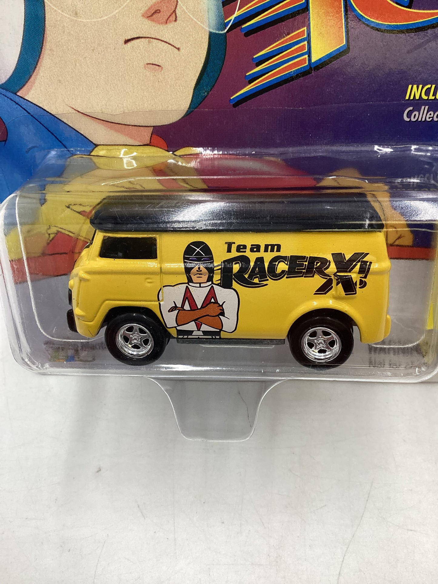 Johnny Lightning Speed Racer 2000 1/5000 VW Panel Van Yellow Team Racer X Cracked Blister