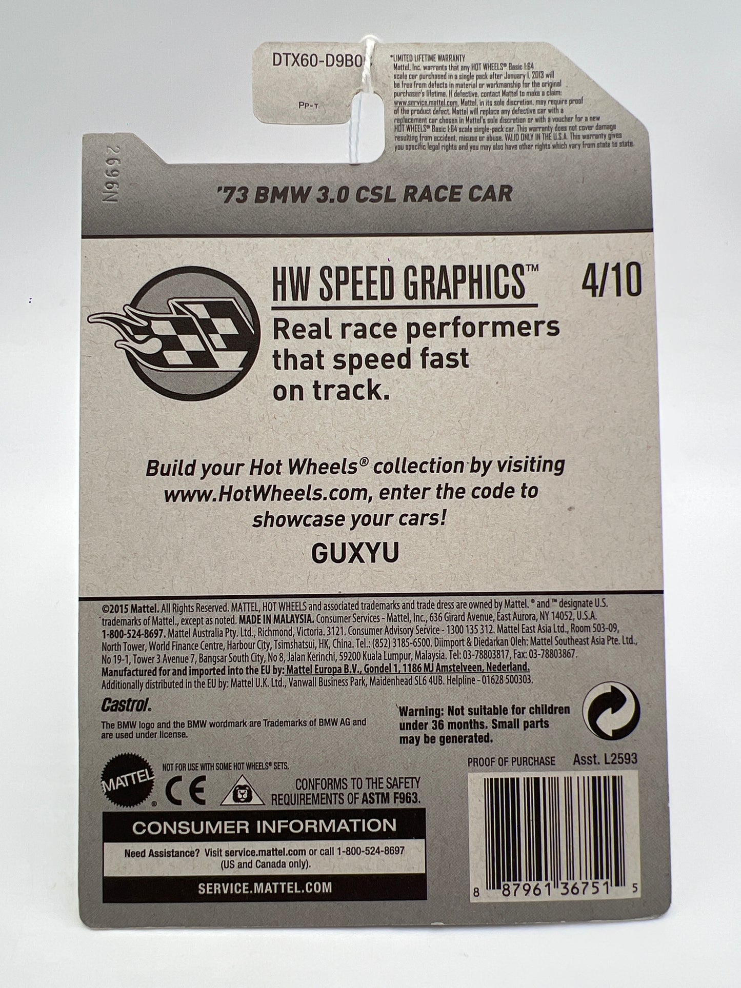 2017 Hot Wheels Speed Graphics #57 73 BMW 3.0 CSL Race Car Black Castrol 108C