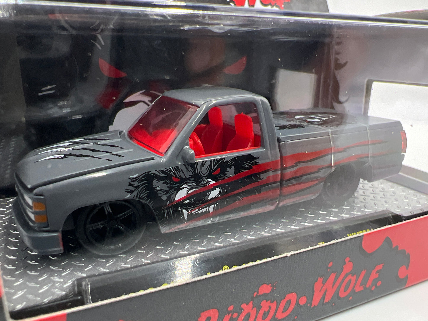 2025 M2 Machines Walmart Exclusive Halloween Blood Wolf 1990 Chevrolet C1500 Silverado Gray WMTS21