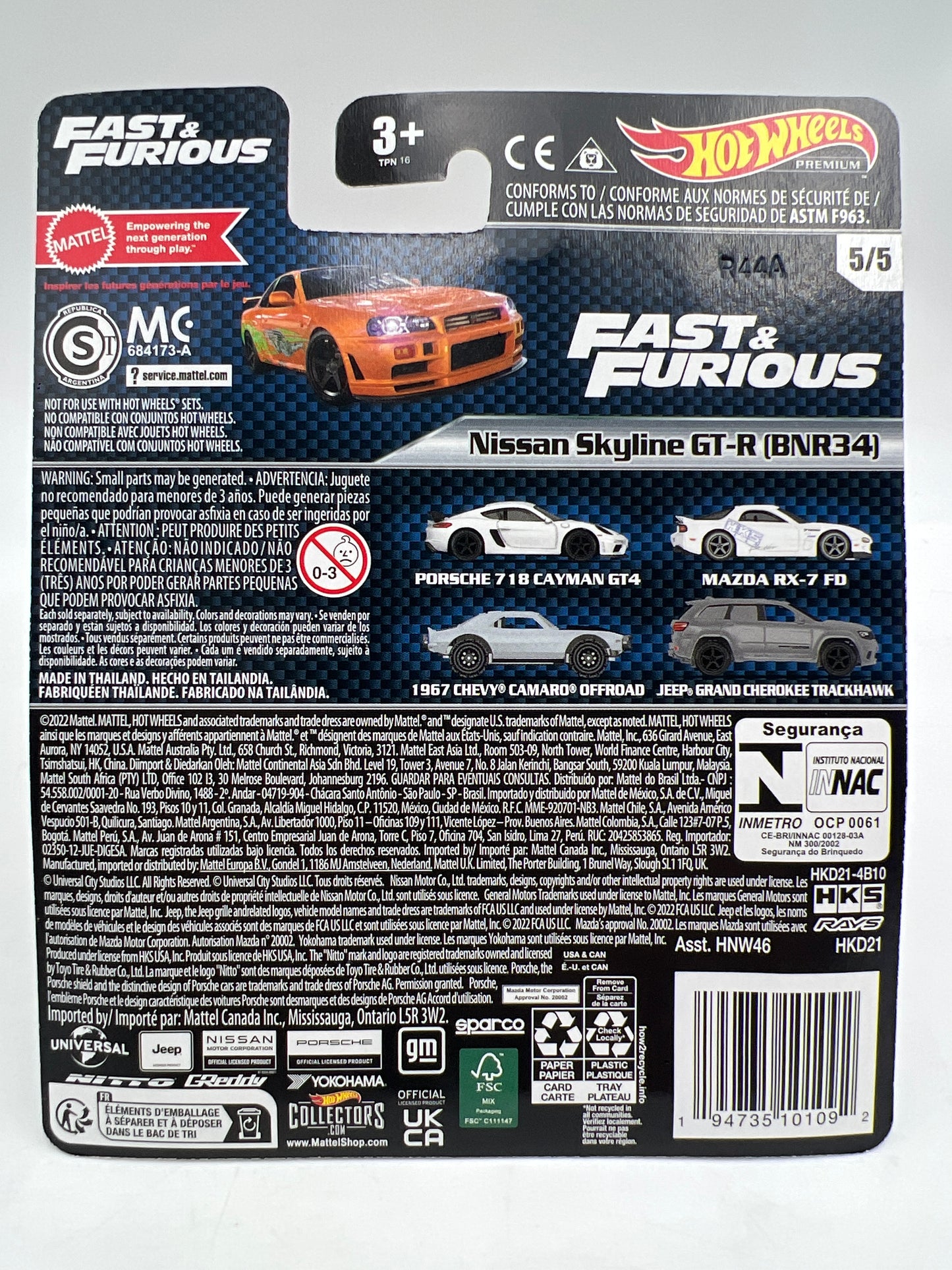 Hot Wheels Premium Fast & Furious #5 Nissan Skyline GT-R BNR34 Orange W/Protector