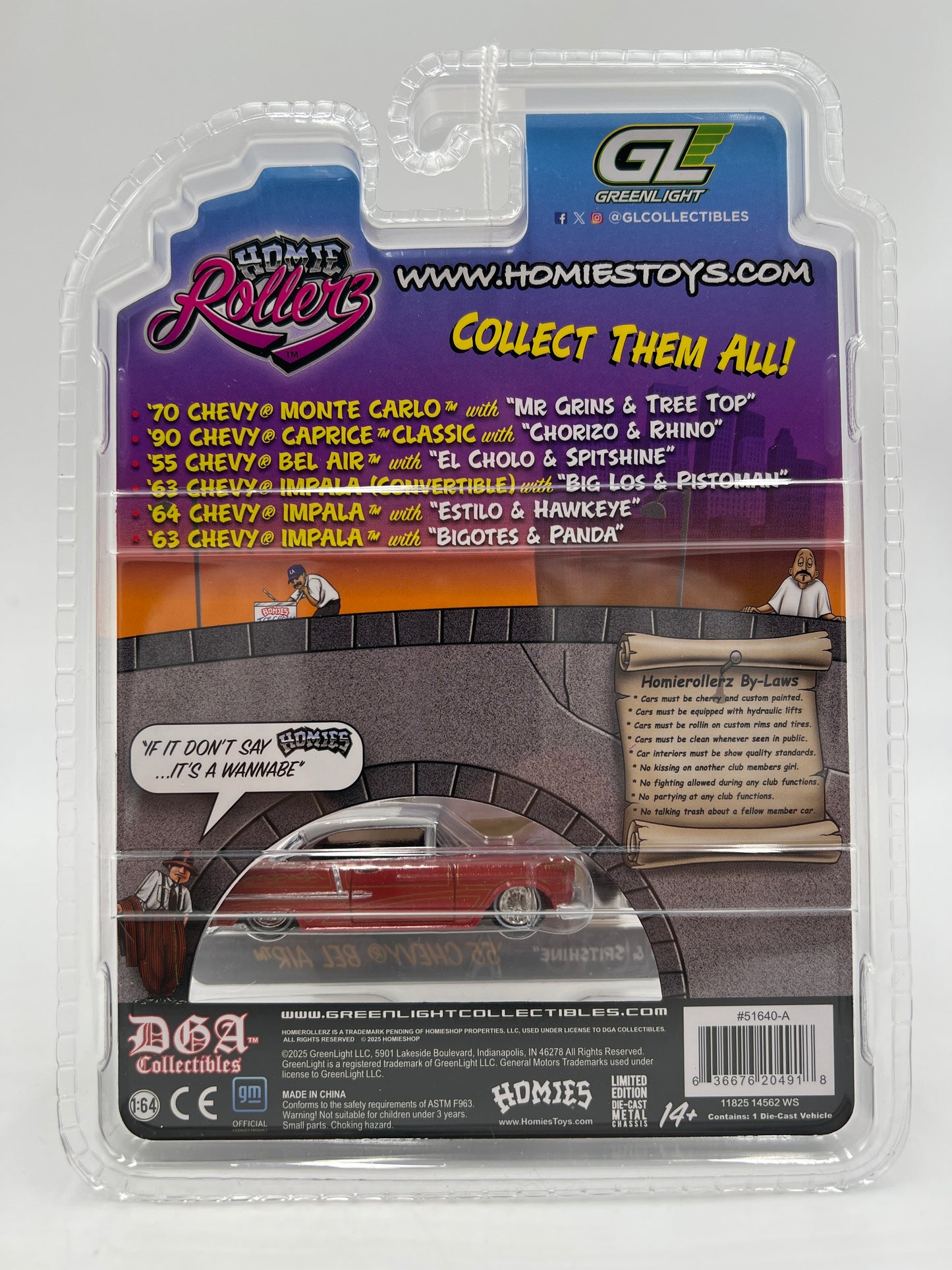 Greenlight x DGA Homie Rollerz 55 Chevy Bel Air Red & El Cholo/Spitshine 222A