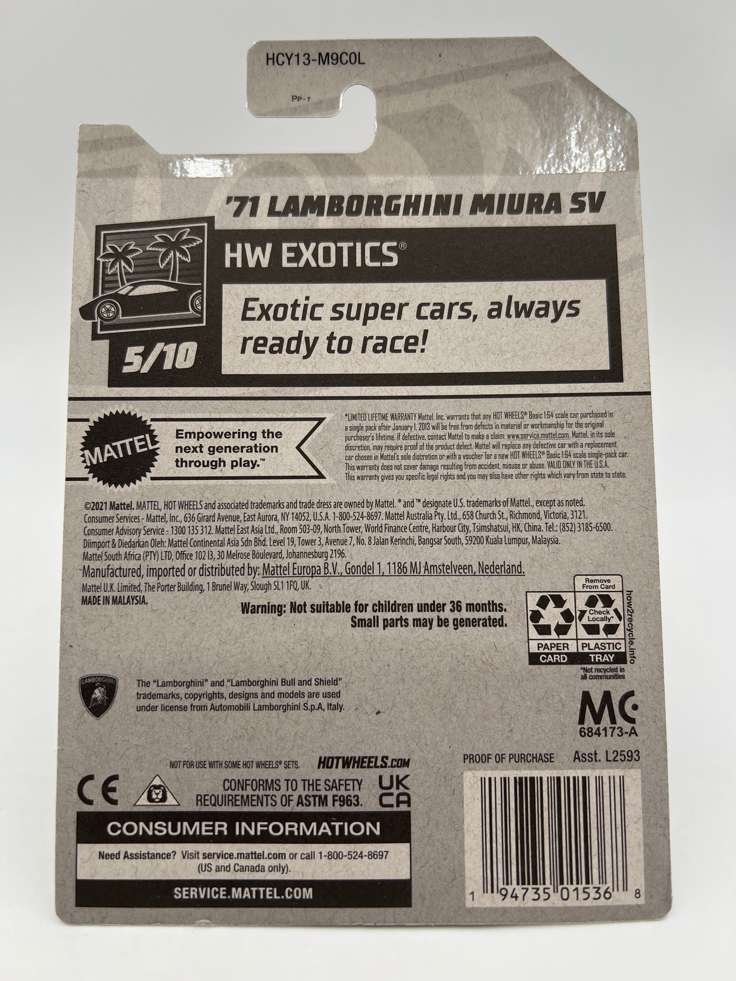 2022 Hot Wheels Super Treasure Hunt #202 71 Lamborghini Miura SV Orange W/Protector J-Hook Vein