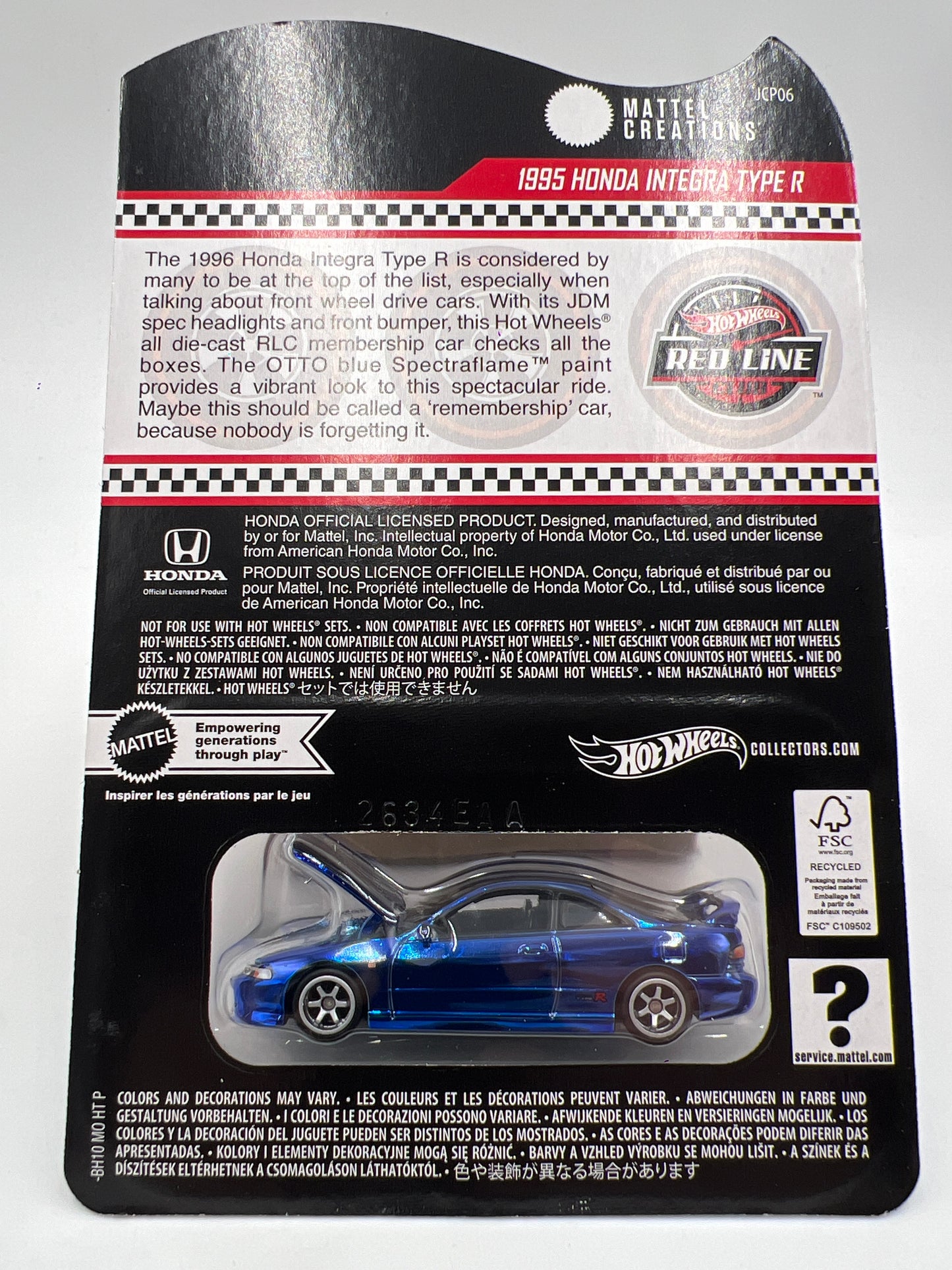 2025 Hot Wheels RLC Club Exclusive 1995 Honda Integra Type R Blue W/Patch & Pin and Protector