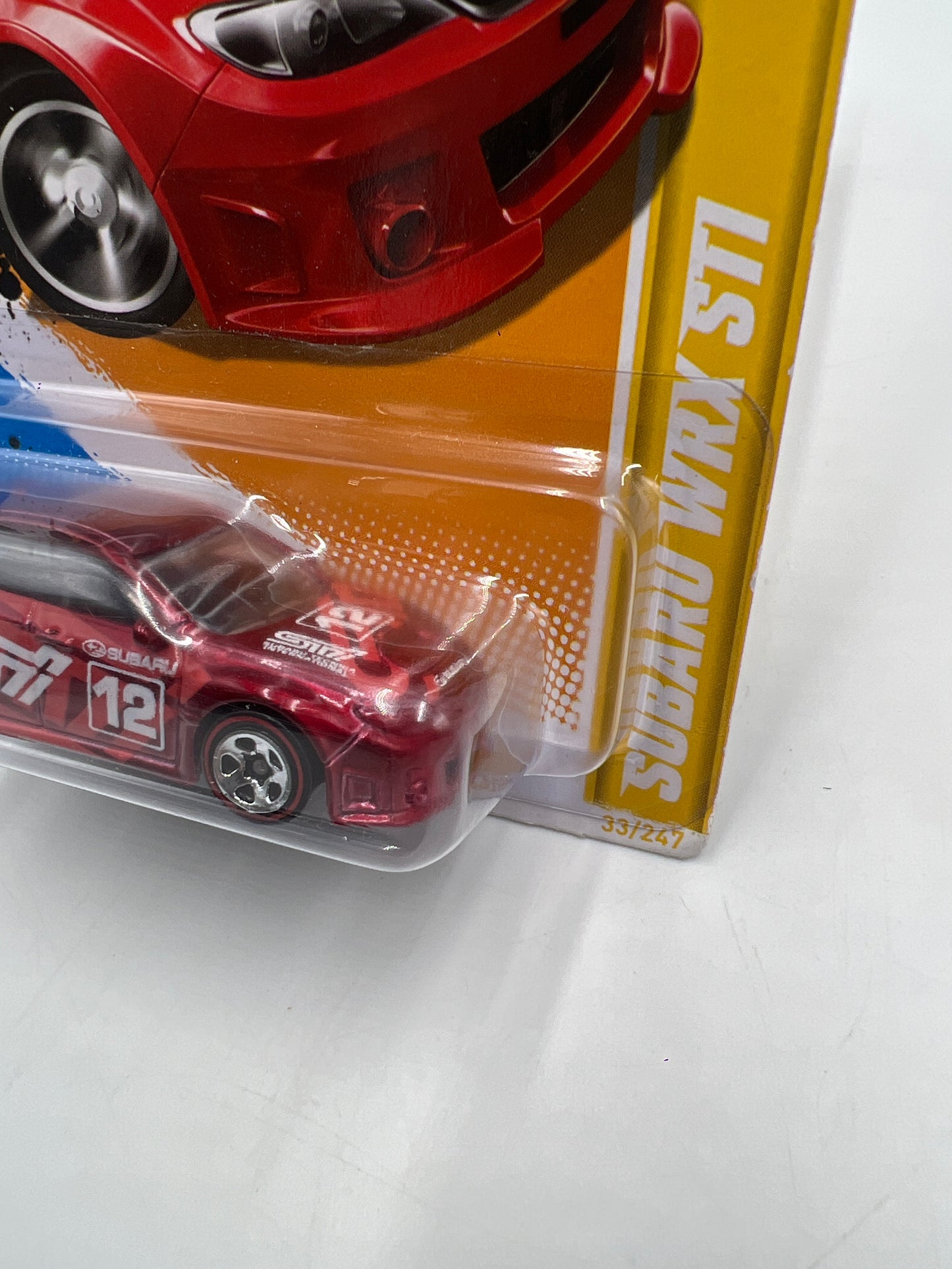 2012 Hot Wheels New Models #33 Walmart Exclusive Redline Wheels Subaru WRX STi Red *Bad Card* 237F