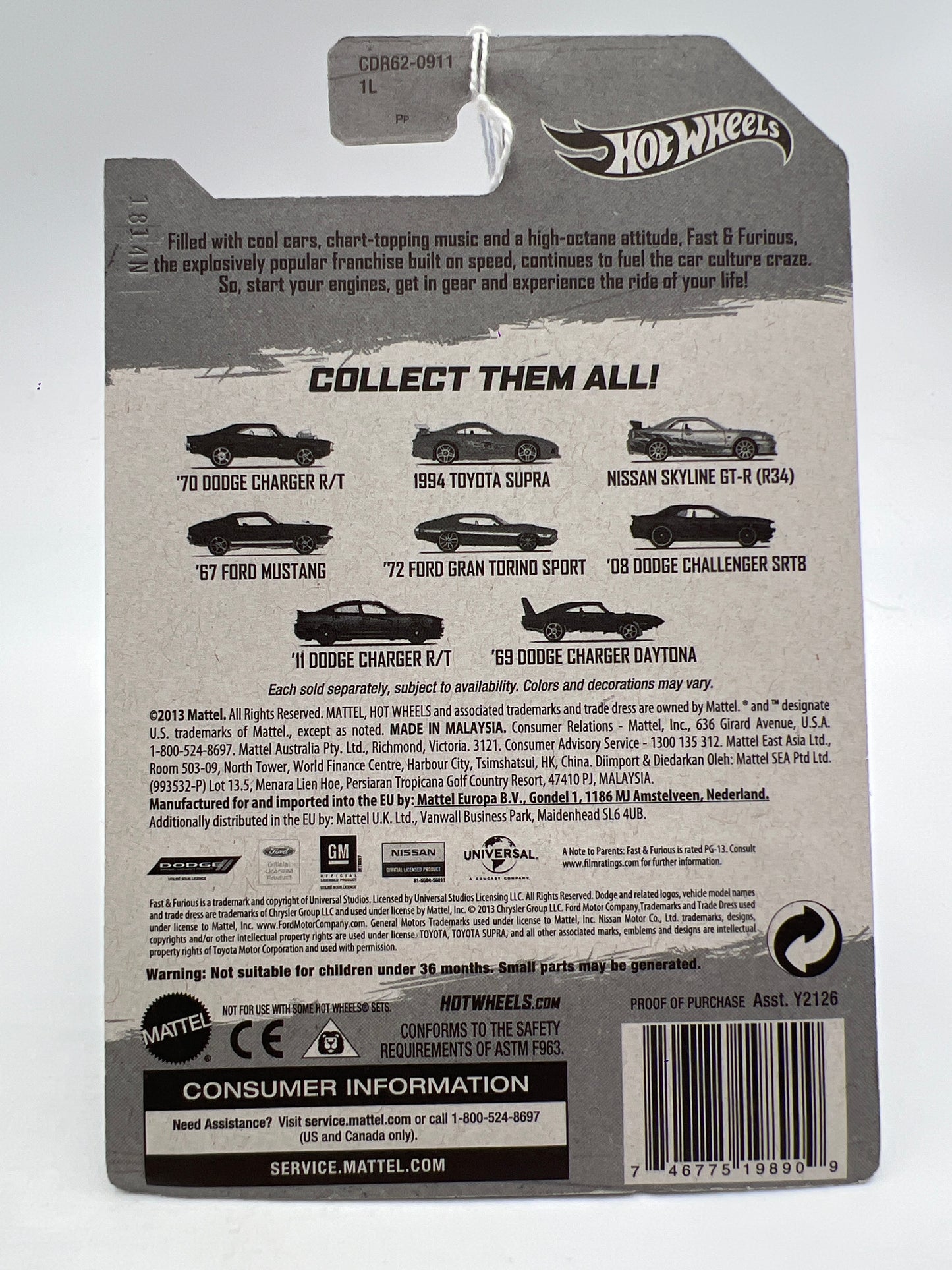 Hot Wheels Fast and Furious #5 5/8 72 Ford Gran Torino Sport Green 70G
