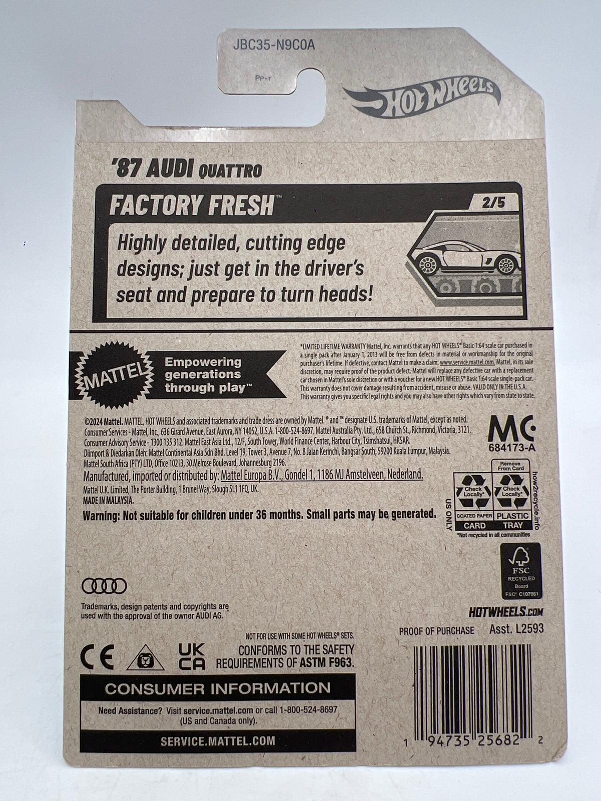 2025 Hot Wheels Factory Sealed Super Treasure Hunt #16 87 Audi Quattro Green W/Protector