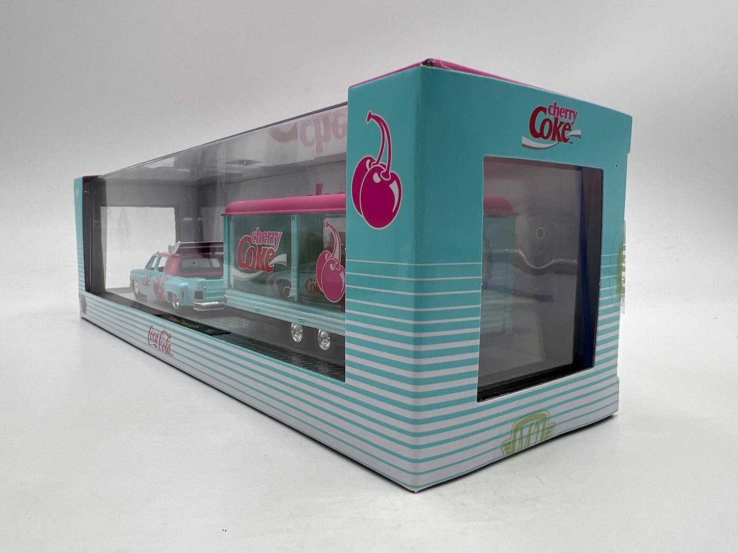 2025 M2 Machines Auto Haulers Cherry Coke 1973 Chevrolet Cheyenne Super 30 & 1985 Chevrolet Camaro IROC-Z TW40