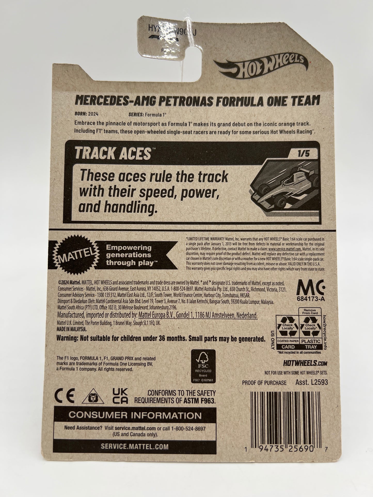 2025 Hot Wheels J Case formula 1 #59 Mercedes-AMG Petronas Formula One Team Black 112D