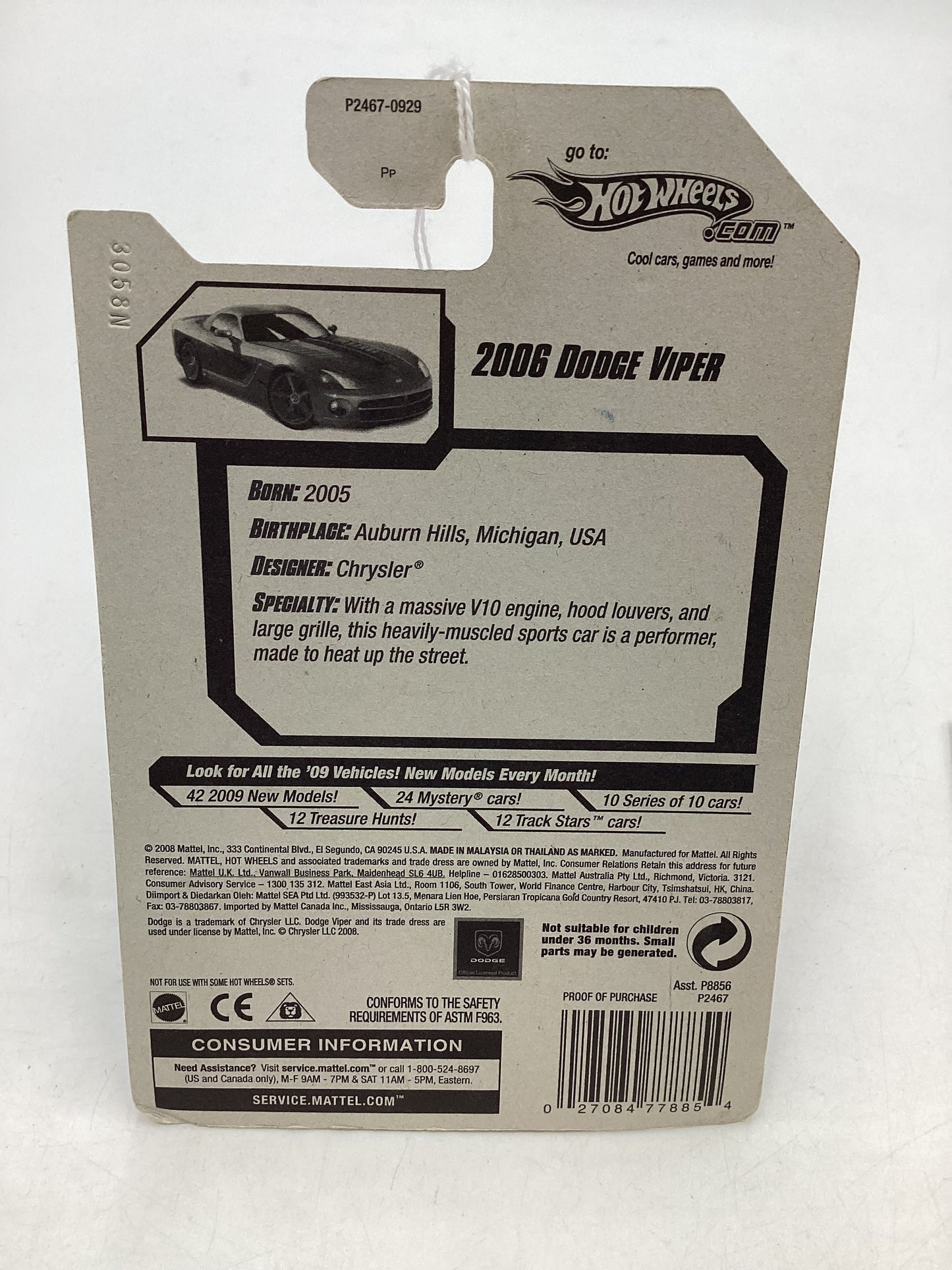 2009 Hot Wheels #147 2006 Dodge Viper Gray Target snowflake card 238D