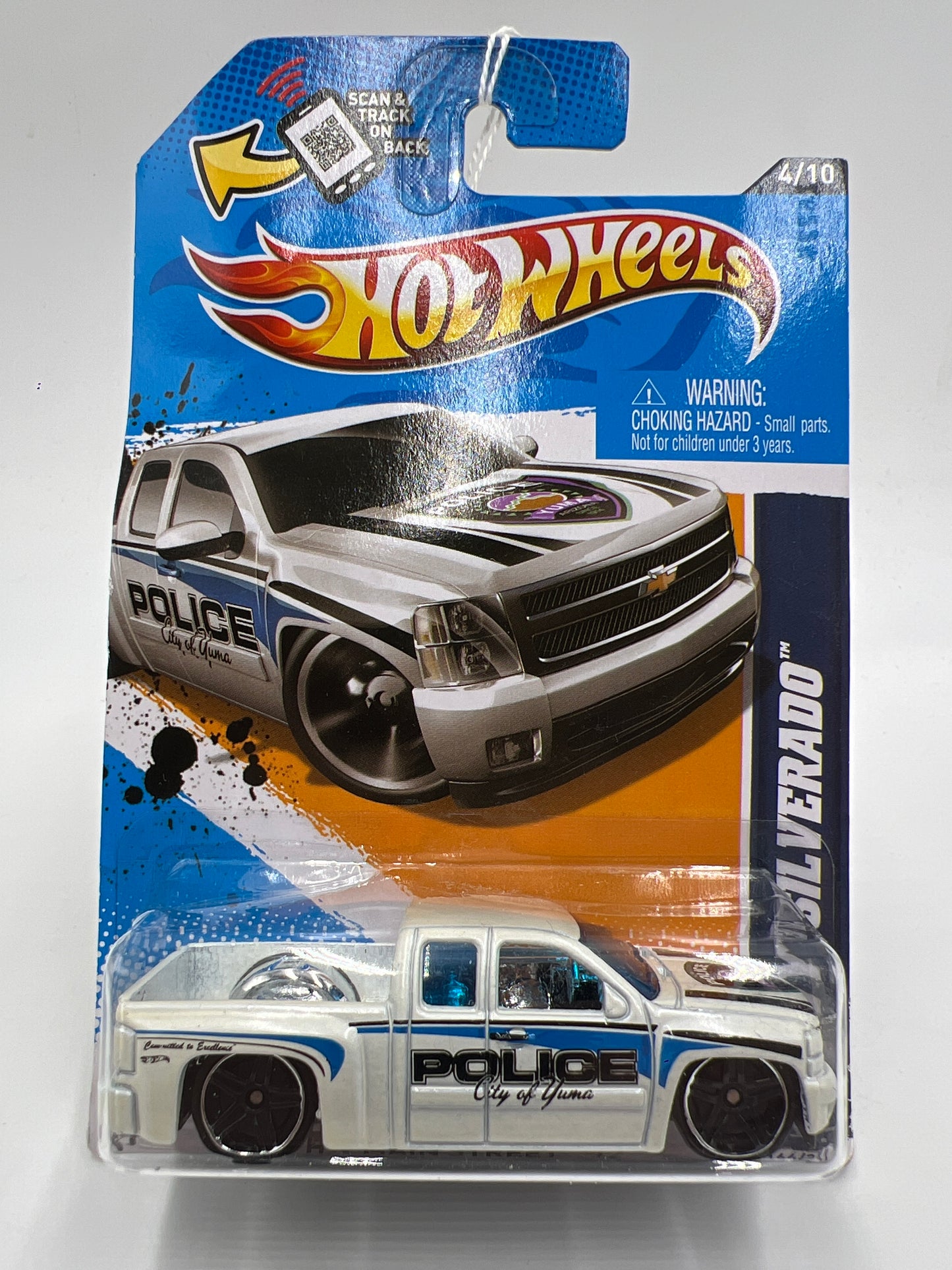 2012 Hot Wheels Main Street #164 Chevy Silverado White Police Card/Blister Not Perfect