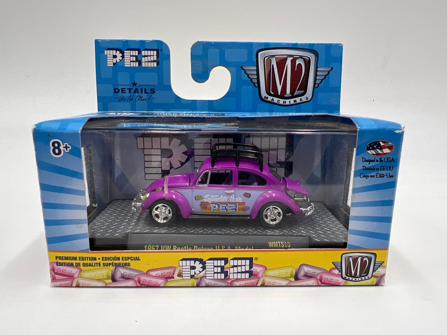 M2 Machines Walmart Exclusive Pez 1967 VW Beetle Deluxe USA Model Purple WMTS13