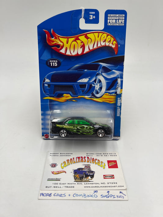 2002 Hot Wheels Collector #115 Honda Civic Black/Green 76A