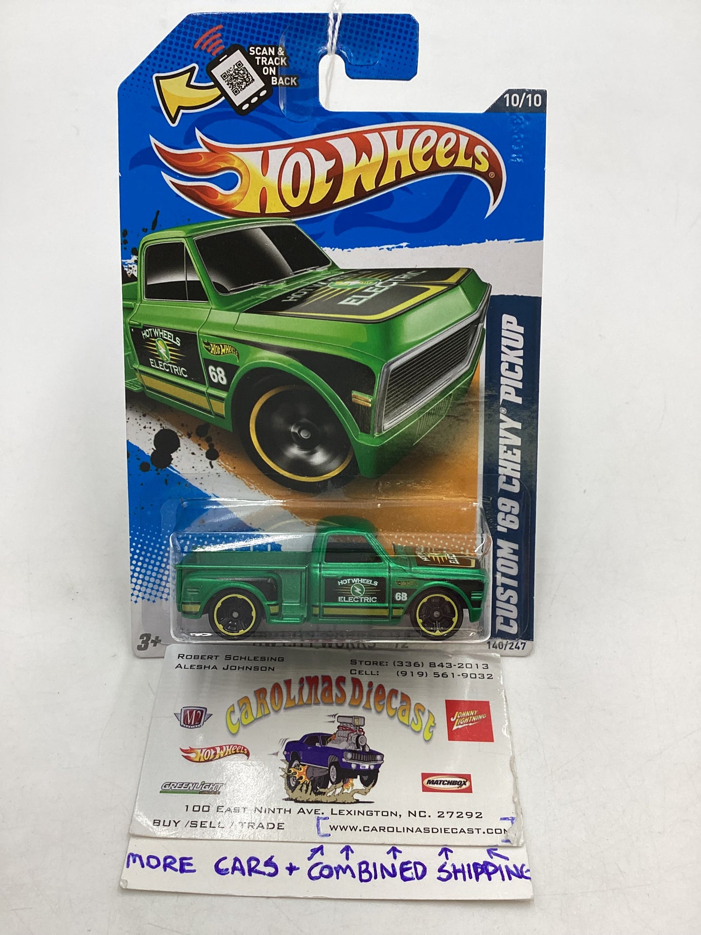 2012 Hot Wheels #140 Custom 69 Chevy Pickup Green 10B