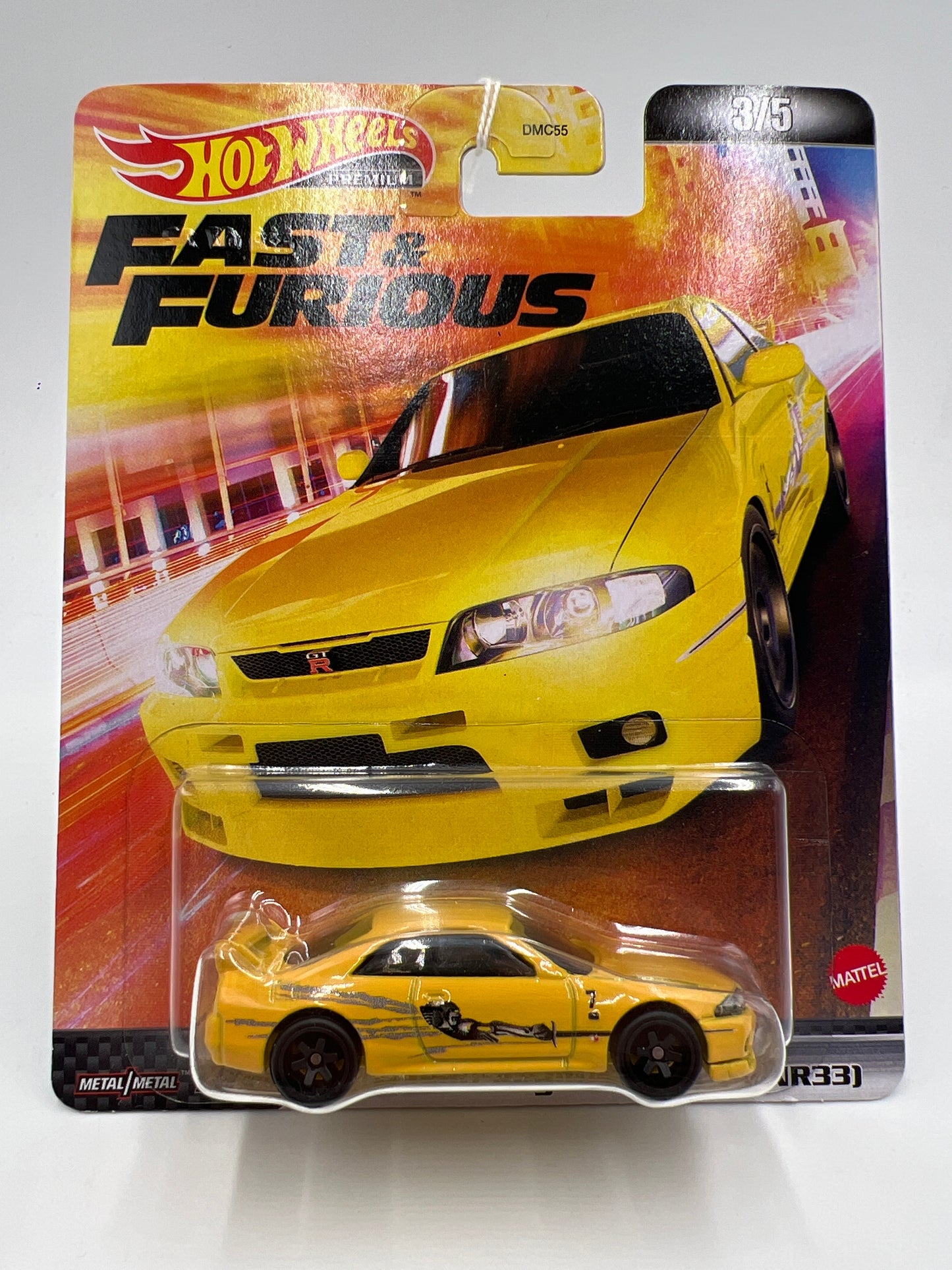 Hot Wheels Premium Fast & Furious #3 Nissan Skyline GT-R BCNR33 Yellow W/Protector