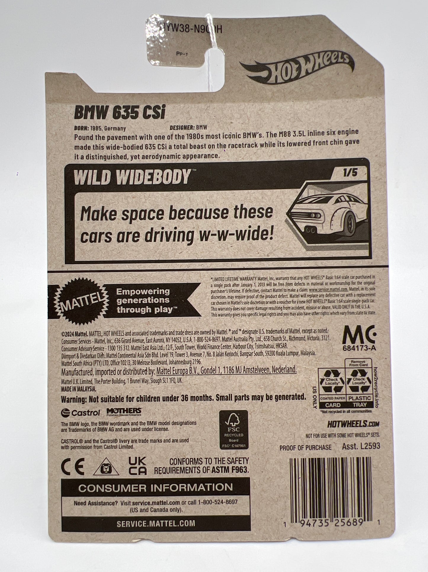 2025 Hot Wheels H Case Wild Widebody #185 BMW 635 CSi Black 108E