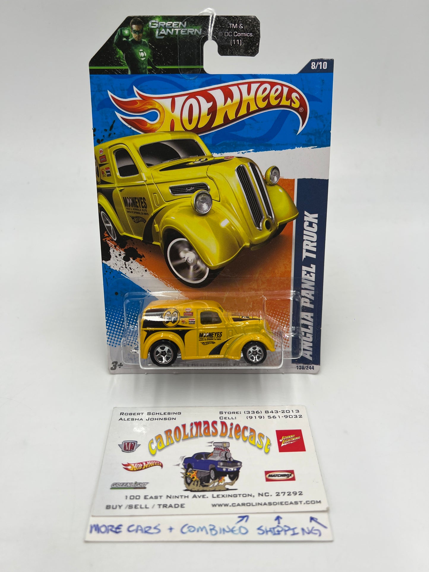 2011 Hot Wheels Performance #138 Anglia Panel Truck Yellow Mooneyes Green Lantern Card 53D